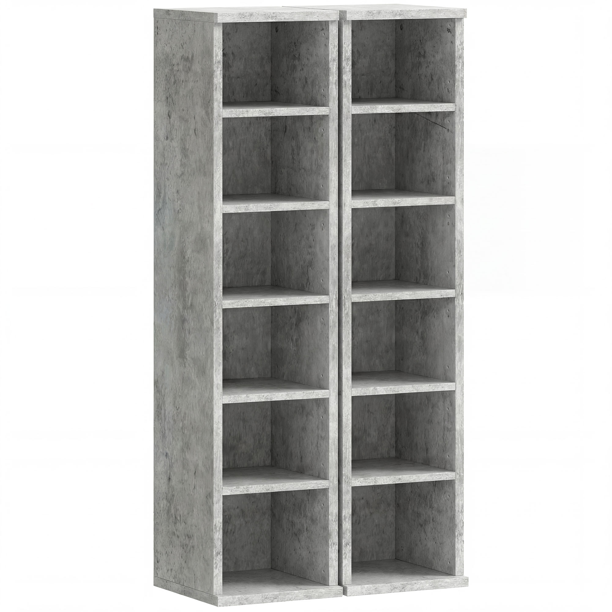Homcom Grey Set Of 2 Cd Media Display Shelf Unit Tower Rack With Adjustable Shelves,