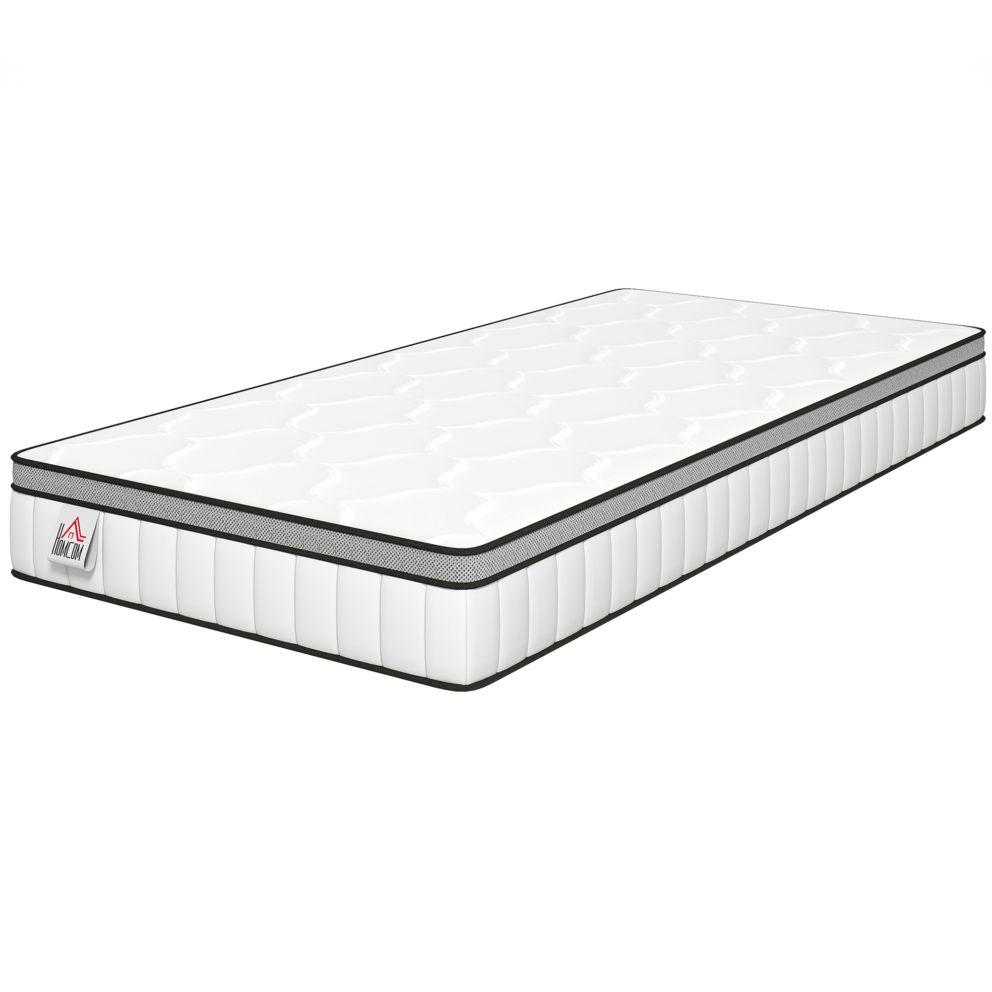 HOMCOM Matelas 90 x 190 cm, 20cm d'épaisseur, matelas à ressorts ensachés 7 zones mousse à mémoire forme au gel rafraîchissant