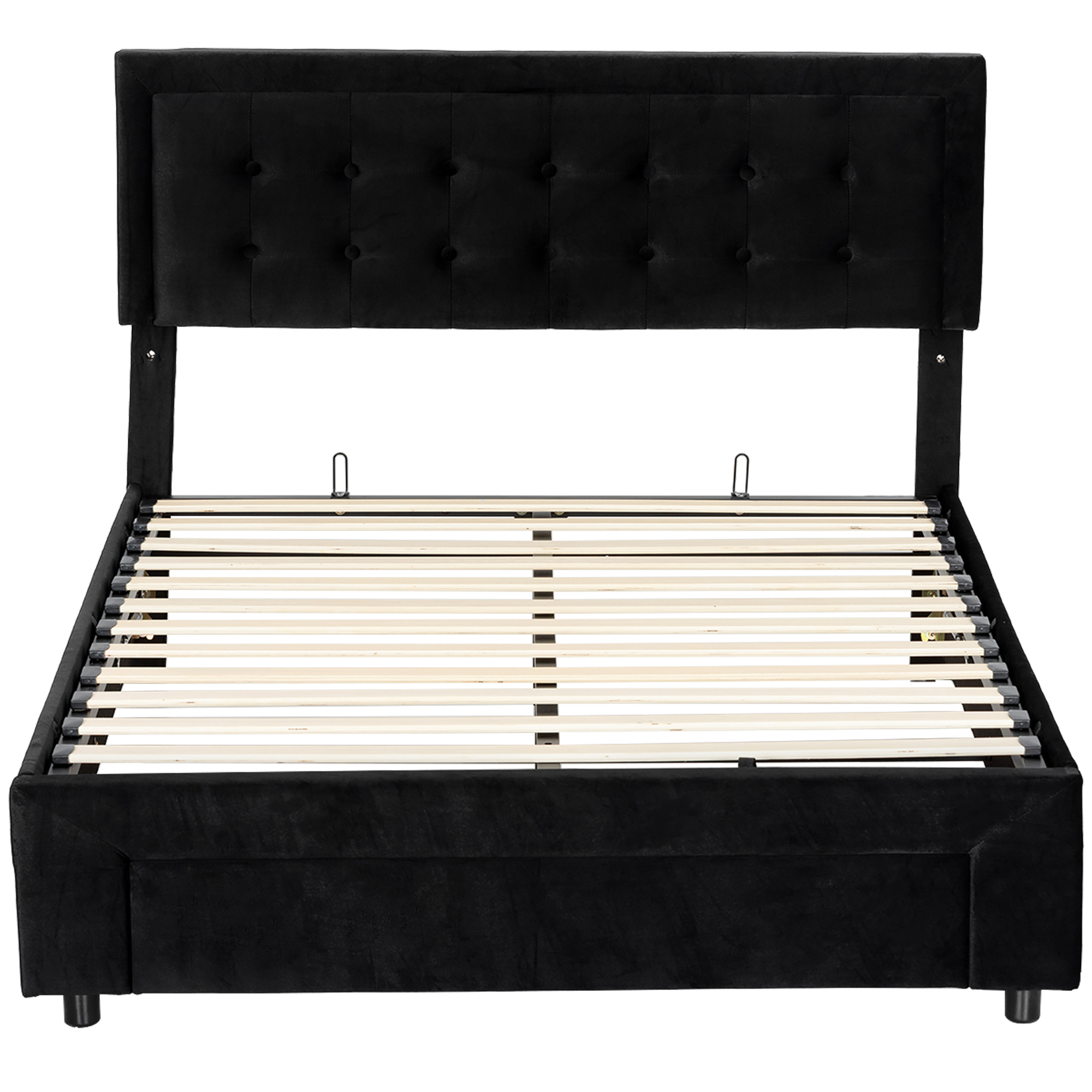 HOMCOM King Ottoman Bed Frame, Upholstered Bed Frame with Storage Drawer and Adjustable Headboard, 5ft, Black