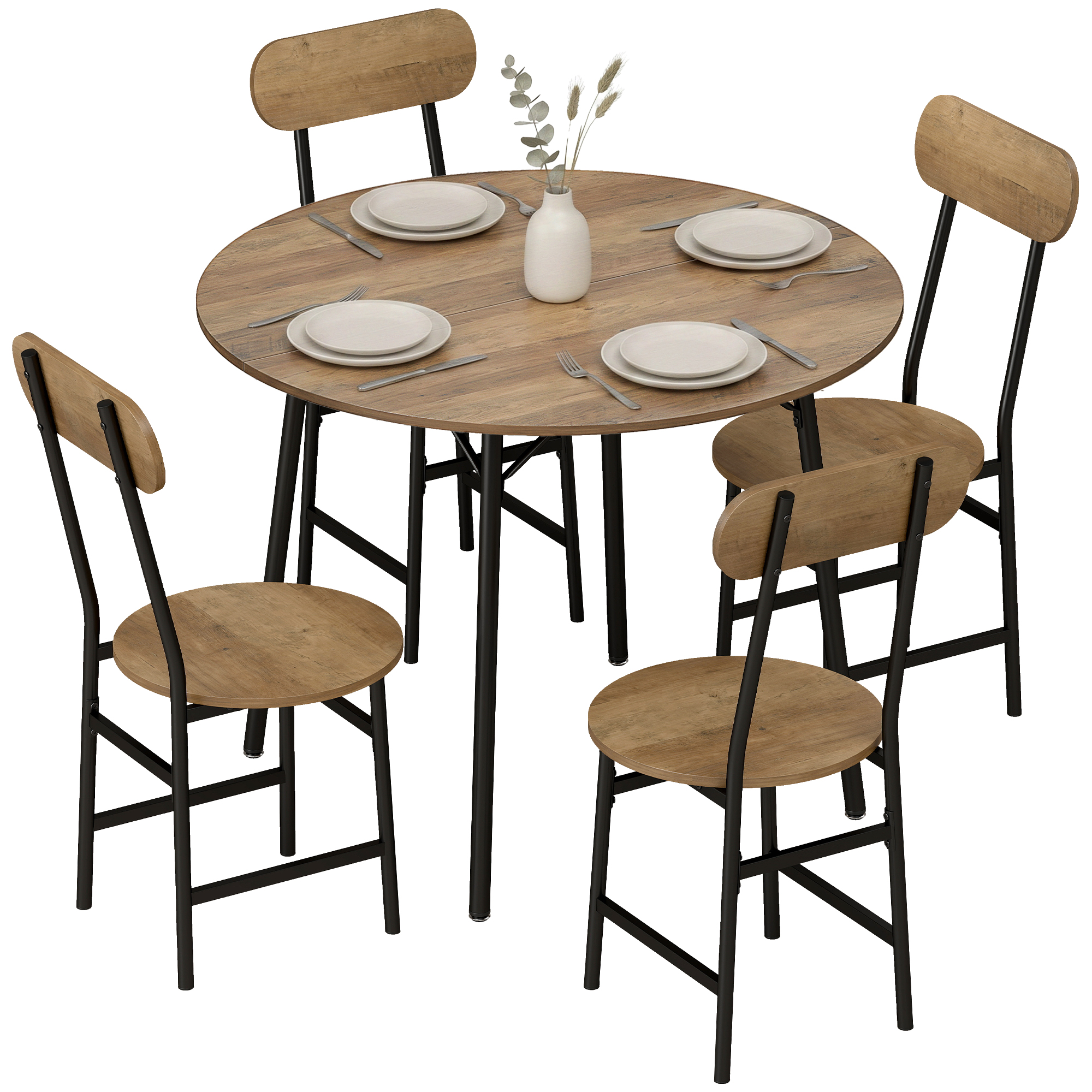 HOMCOM Set repas 5 pièces: table et 4 chaises, pieds métal, finition naturelle.