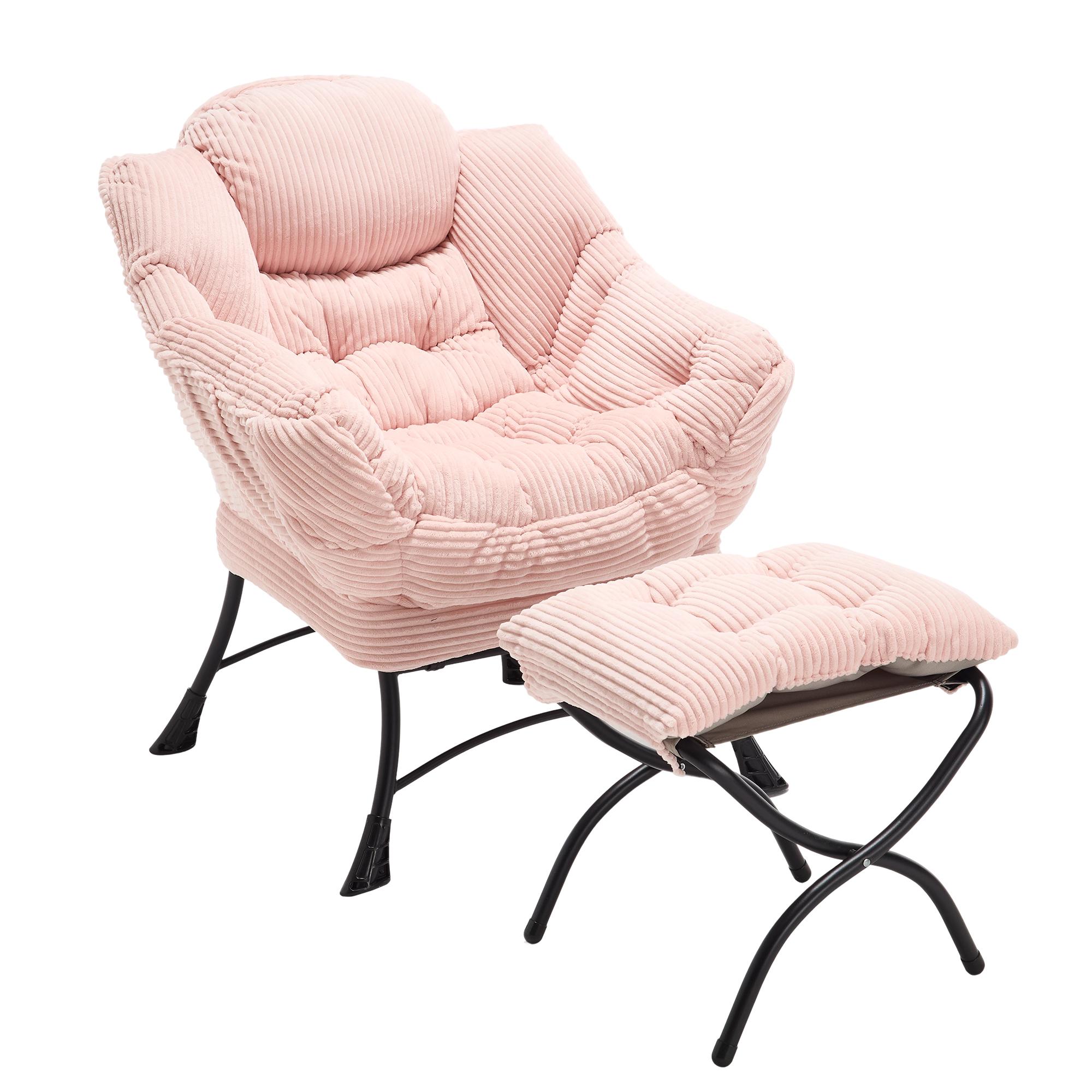 Sillón lounge con reposapiés, reposabrazos y un bolsillo lateral, tapizado de franela, 69,9x64,0x95,0 cm, Rosa | Aosom España
