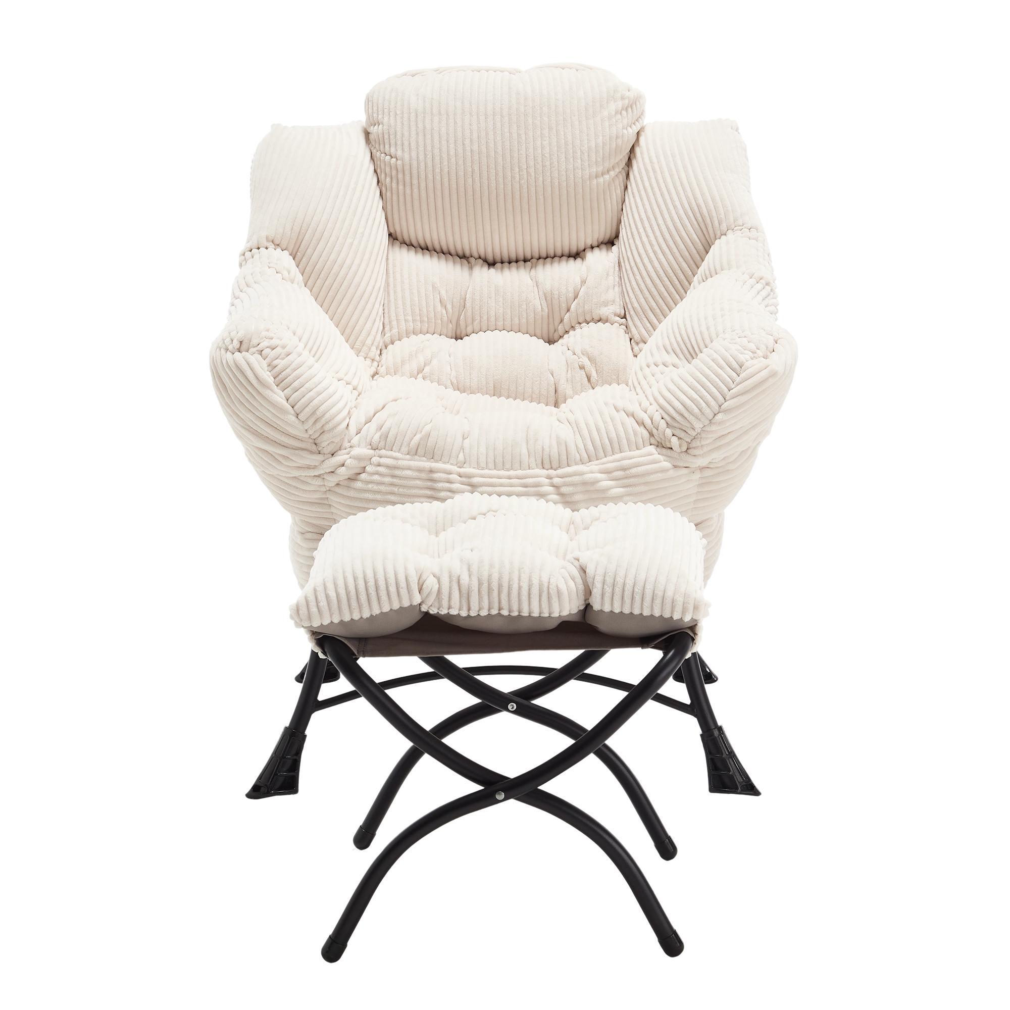 Sillón lounge con reposapiés, reposabrazos y un bolsillo lateral, tapizado de franela, 69,9x64,0x95,0 cm, Blanco | Aosom España