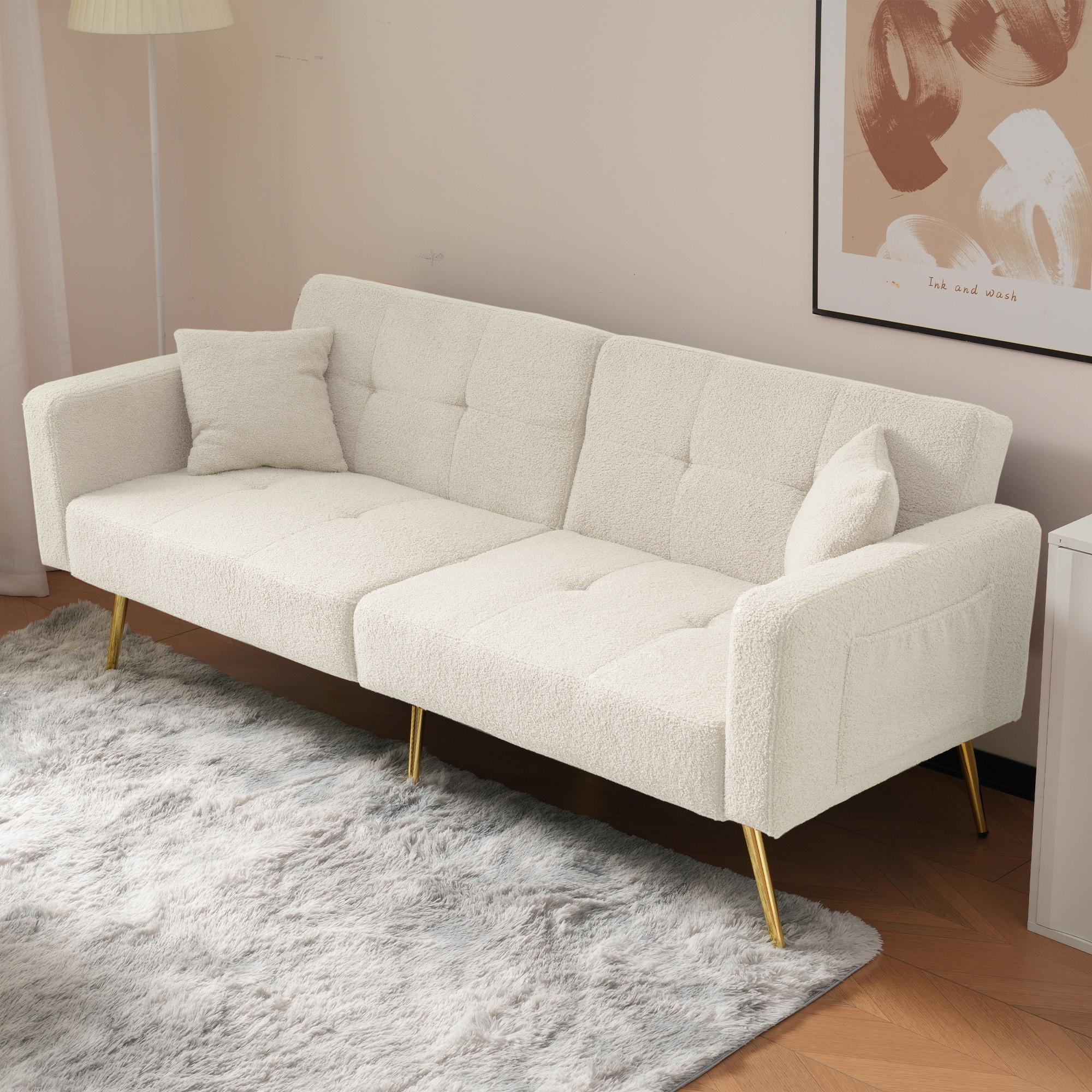 Convertible Sofa Bed with 3‑Position Adjustable Backrest, Comfortable Daybed with High‑Density Foam Seat, 176L x 64W x 75H cm, White   Aosom UK
