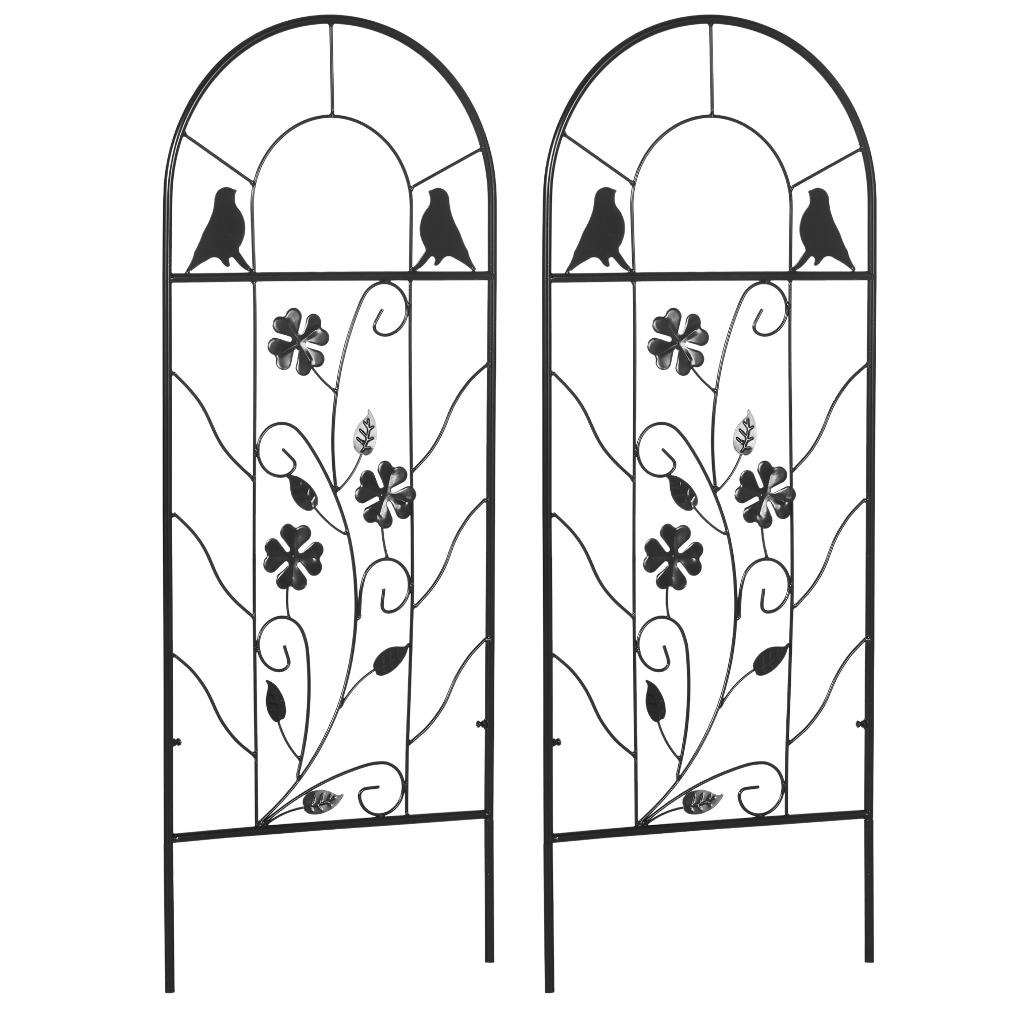 Outsunny 2-Set Rankgitter Garten 38B x 98H cm aus Metall mit Kleeblatt- und Vogelformen für Kletterpflanzen rostfrei Schwarz für Garten Balkon Hof Aosom.de