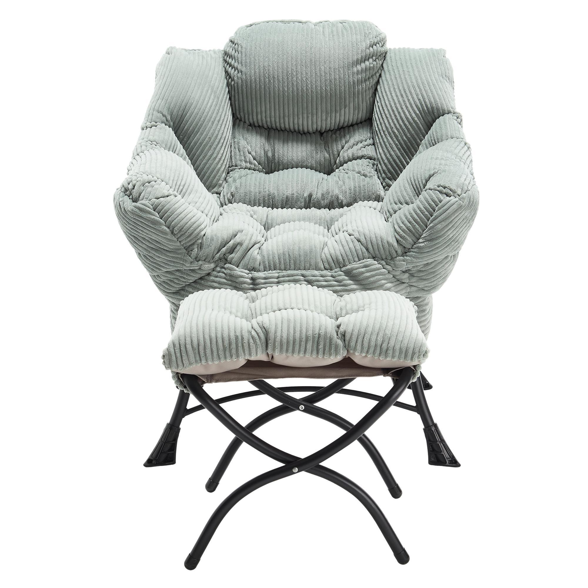 Sillón lounge con reposapiés, reposabrazos y un bolsillo lateral, tapizado de franela, 69,9x64,0x95,0 cm, Verde claro | Aosom España