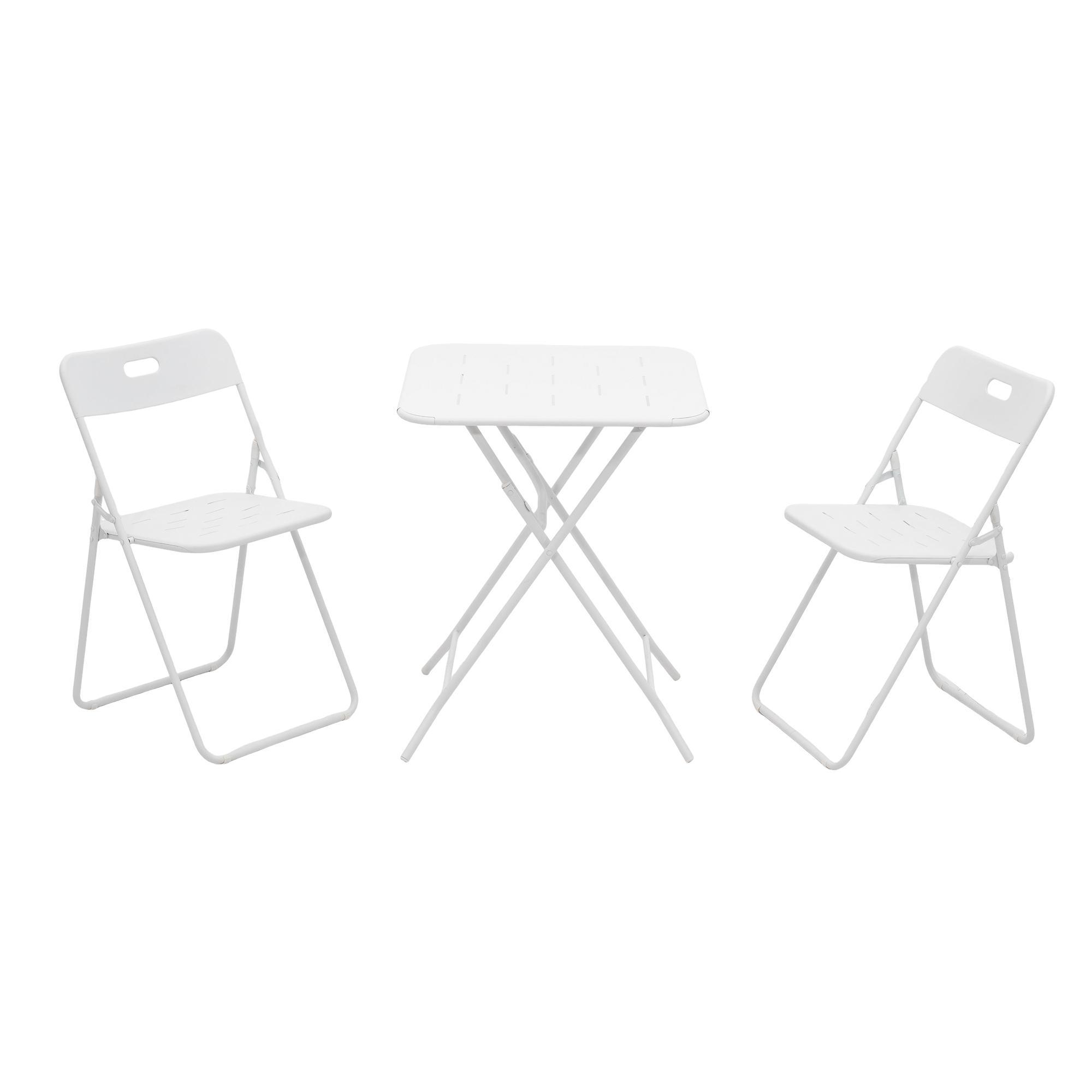 Conjunto bistró plegable de 3 piezas de acero, con 2 sillas + 1 mesa, Blanco | Aosom España