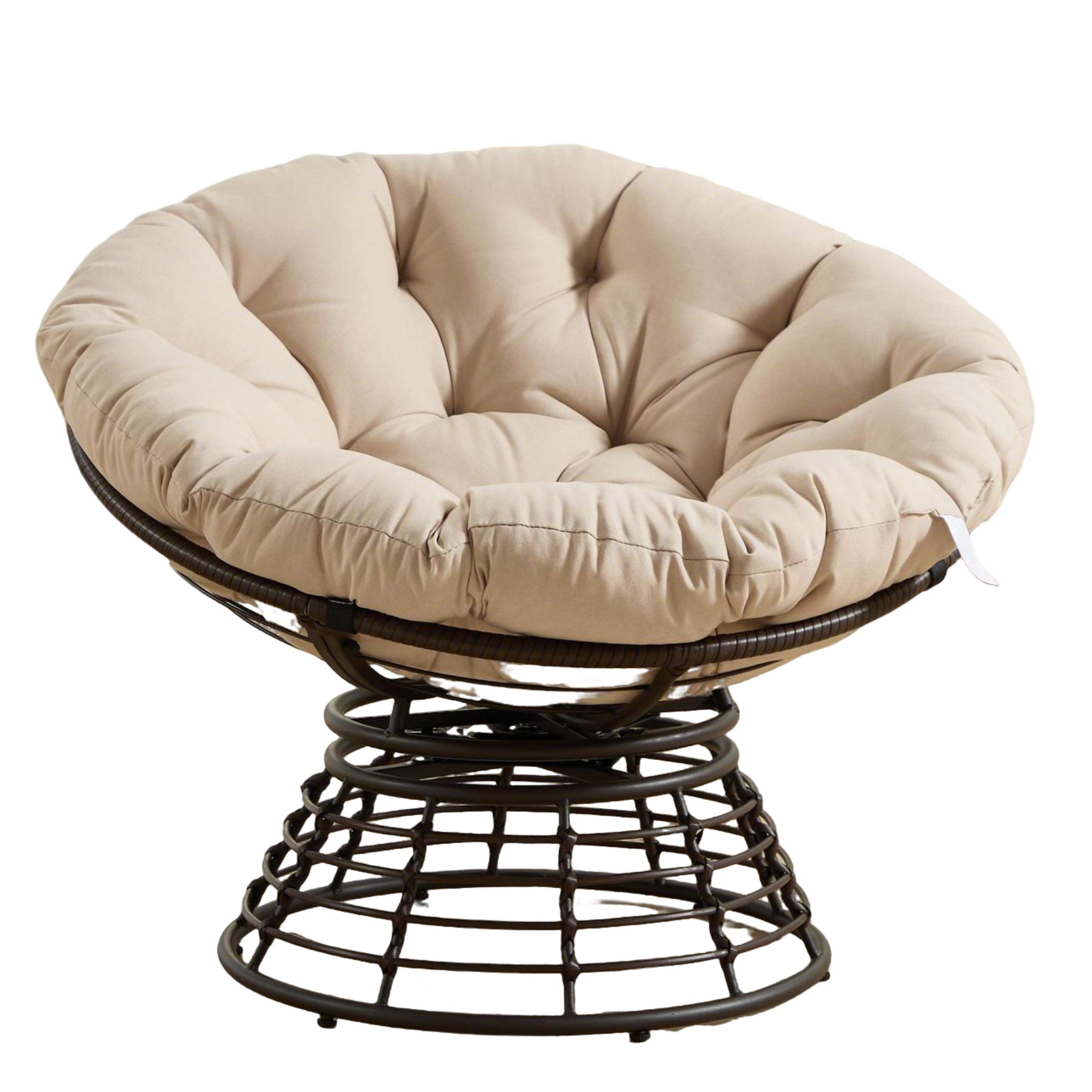 Sillón Papasan, 360° giratorio, cojín grueso, estructura de acero, 92x92x67 cm, Beige | Aosom España