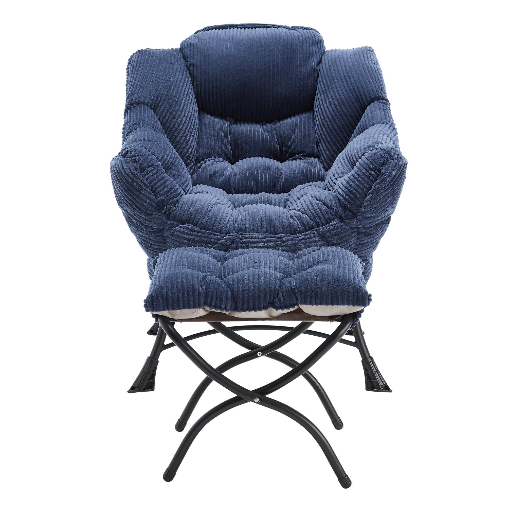 Sillón lounge con reposapiés, reposabrazos y un bolsillo lateral, tapizado de franela, 69,9x64,0x95,0 cm, Azul marino | Aosom España