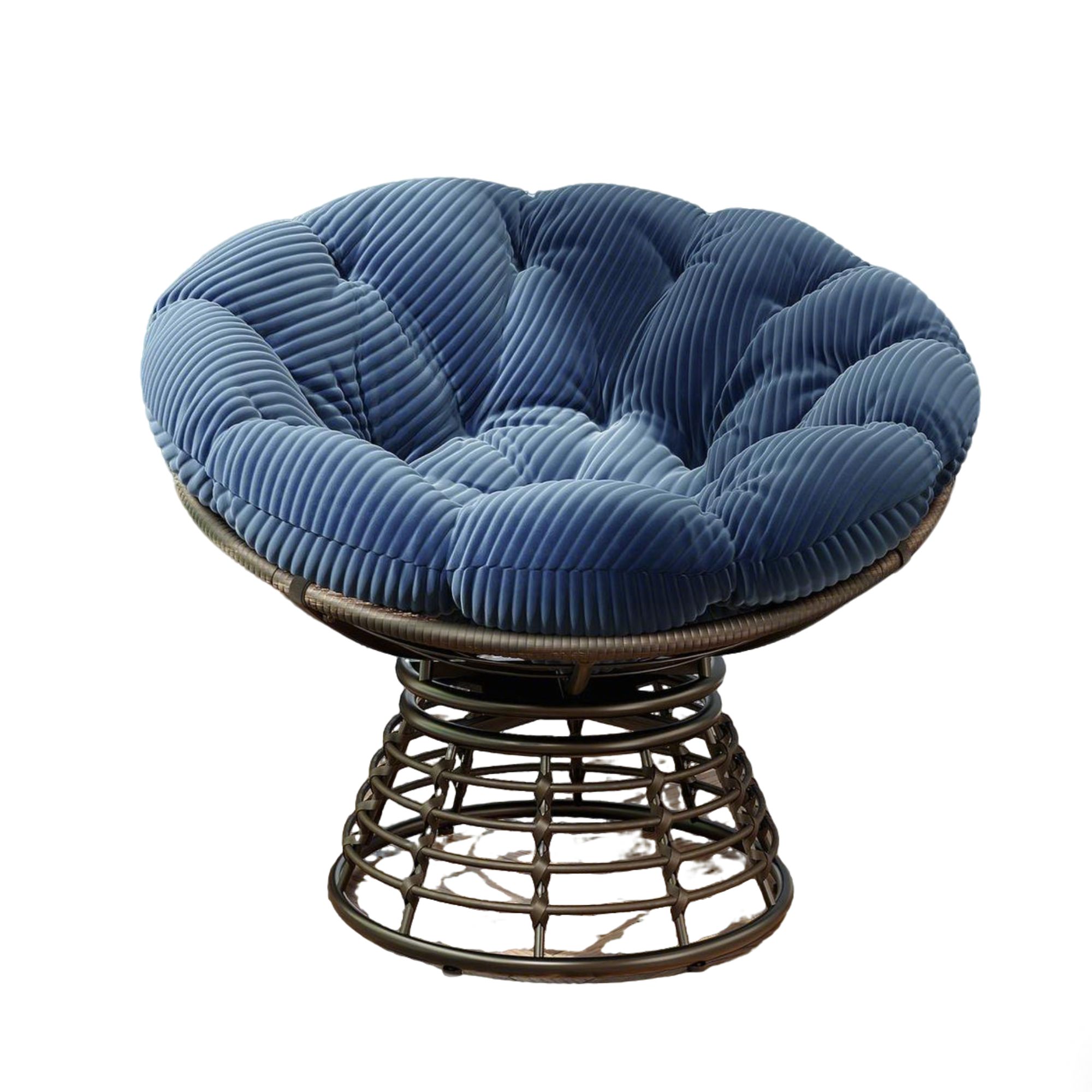 Sillón Papasan, 360° giratorio, cojín grueso(tela de pana), estructura de acero, 92x92x67 cm, Azul marino | Aosom España