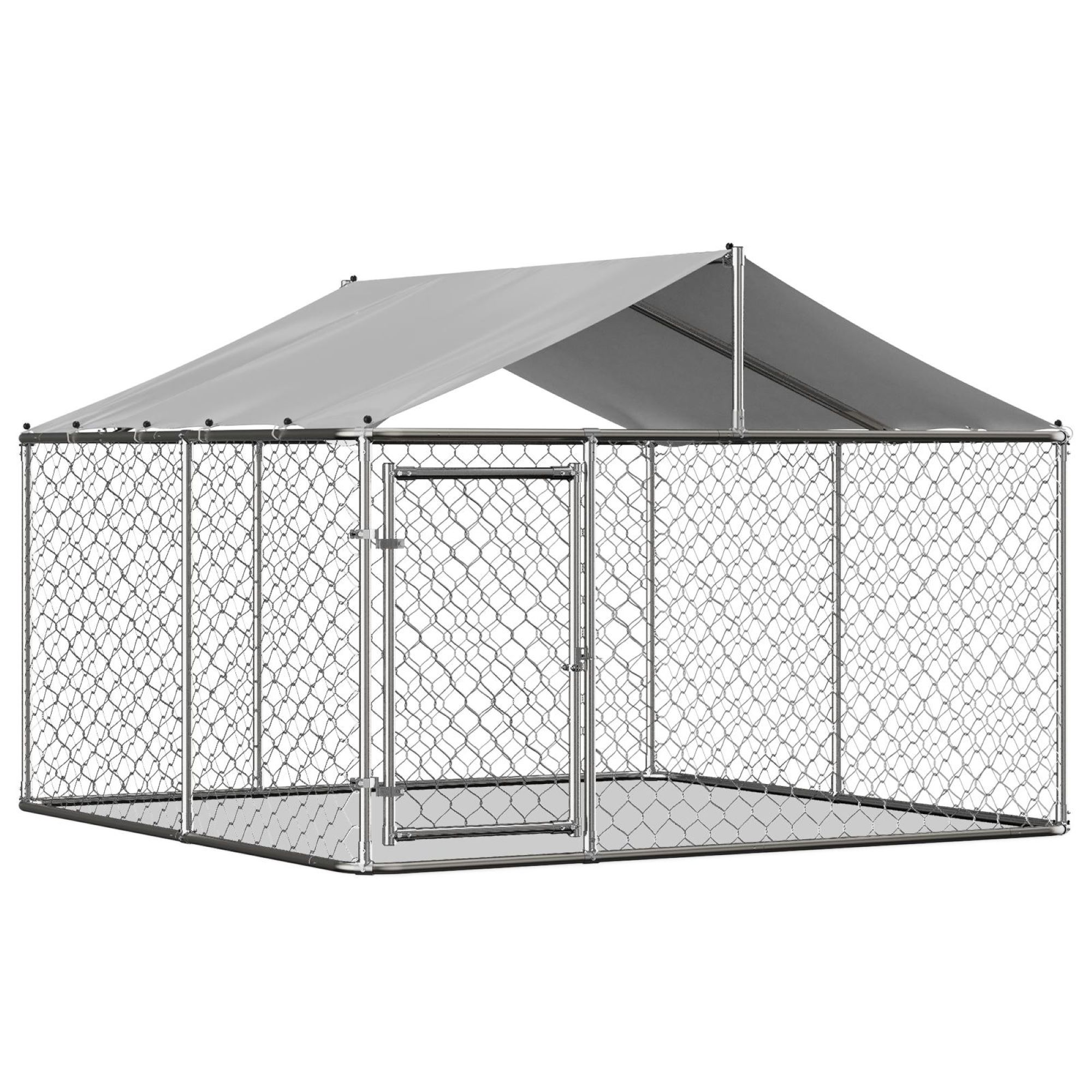 Parque para perros de exterior con techo, 230x230x117 cm, Plateado | Aosom España