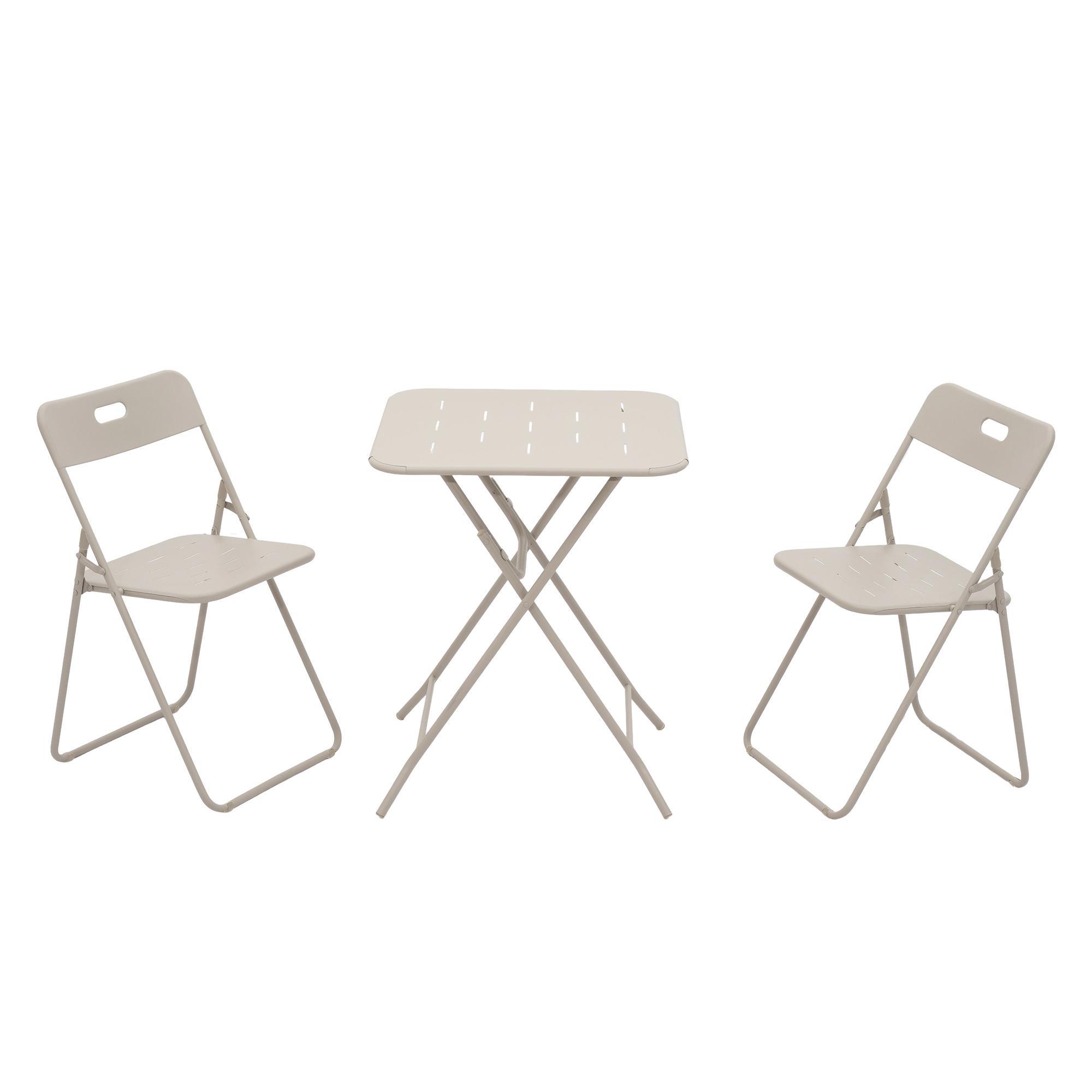 Conjunto bistró plegable de 3 piezas de acero, con 2 sillas + 1 mesa, Beige | Aosom España