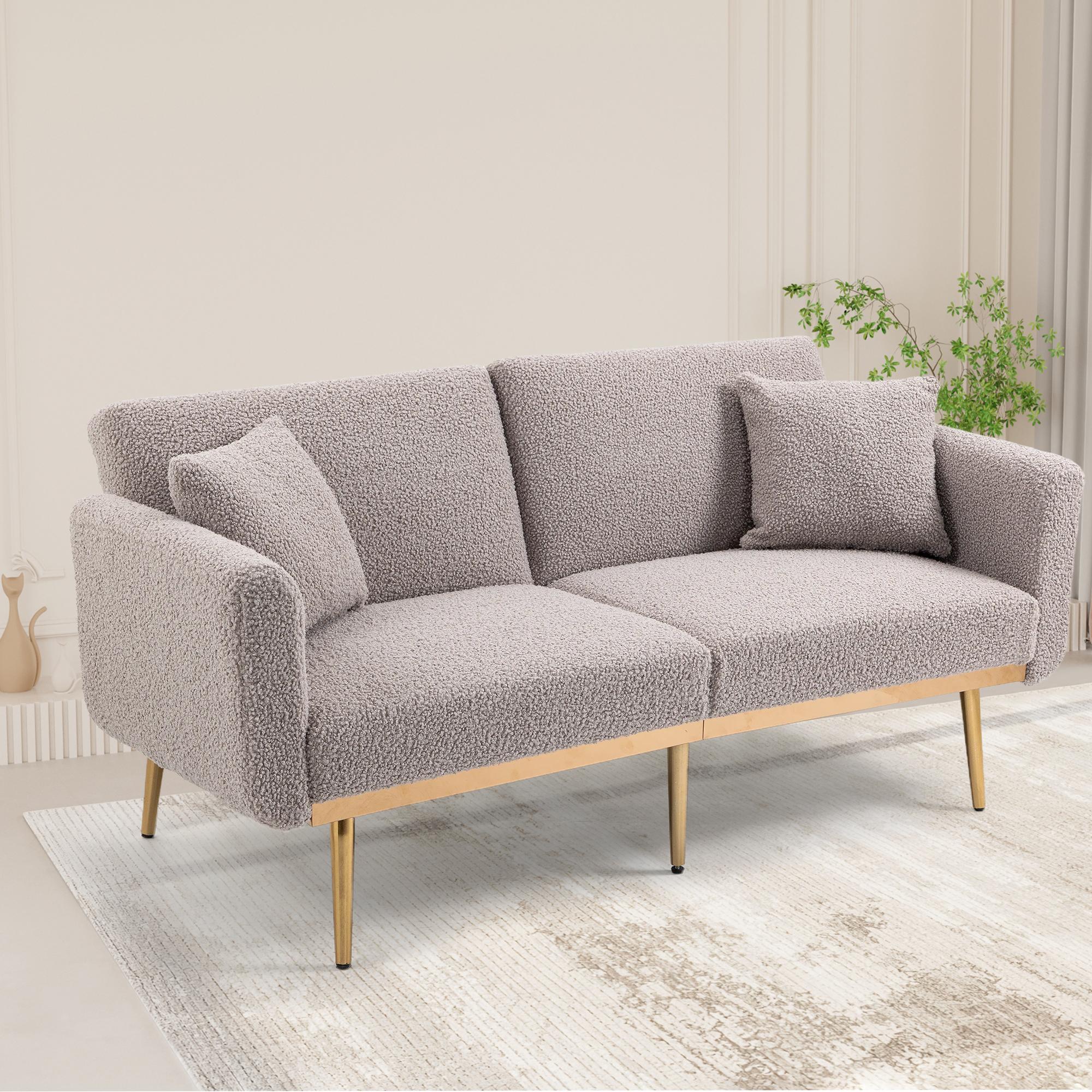 Modern 2-Seater Sofa with 3-Position Adjustable Backrest, Durable Loveseat with Thick Padded Cushions, 165L x 72.5W x 75H cm, Grey Teddy   Aosom UK