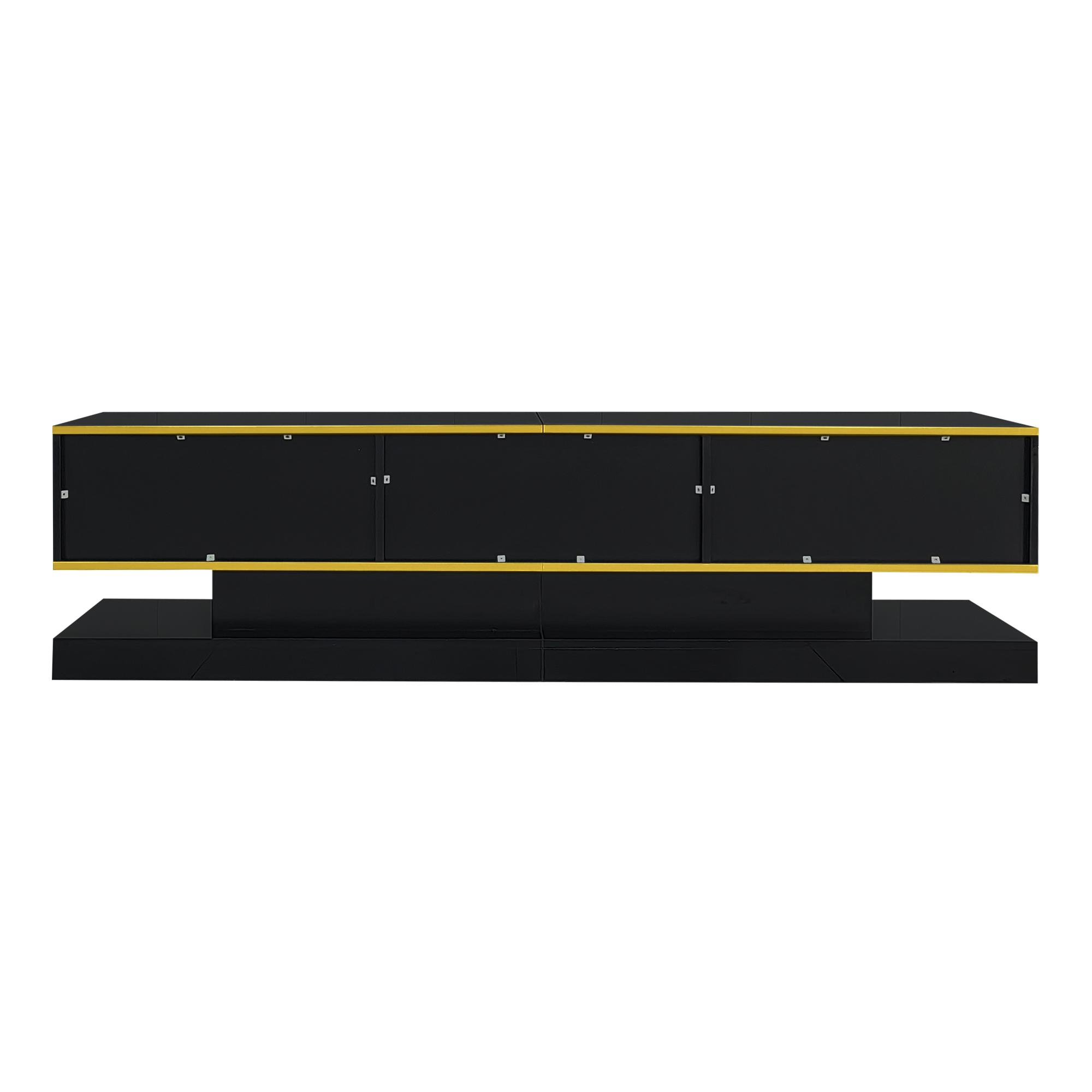 Modern TV Cabinet with 3 Drawers and Open Compartment, Contemporary TV Stand with Colour‑Changing LED Strip, 180L x 38W x 45H cm, Black   Aosom UK