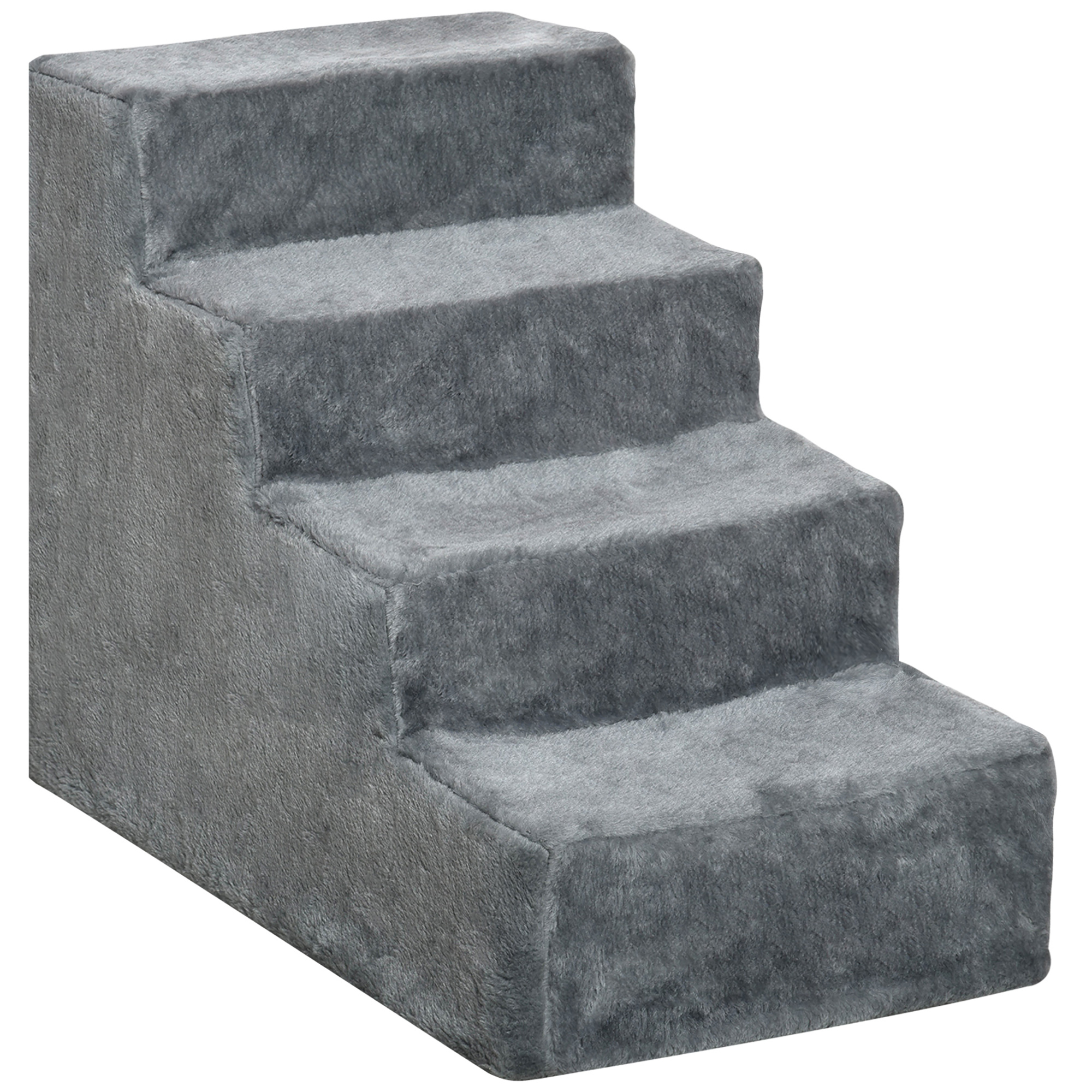 PawHut Huisdiertrap Hondentrap 4-Traps Kattentrap met Afneembare Pluchen Hoes Gewrichtsvriendelijk Stabiel 60 x 35 x 44 cm, grijs | Aosom.nl