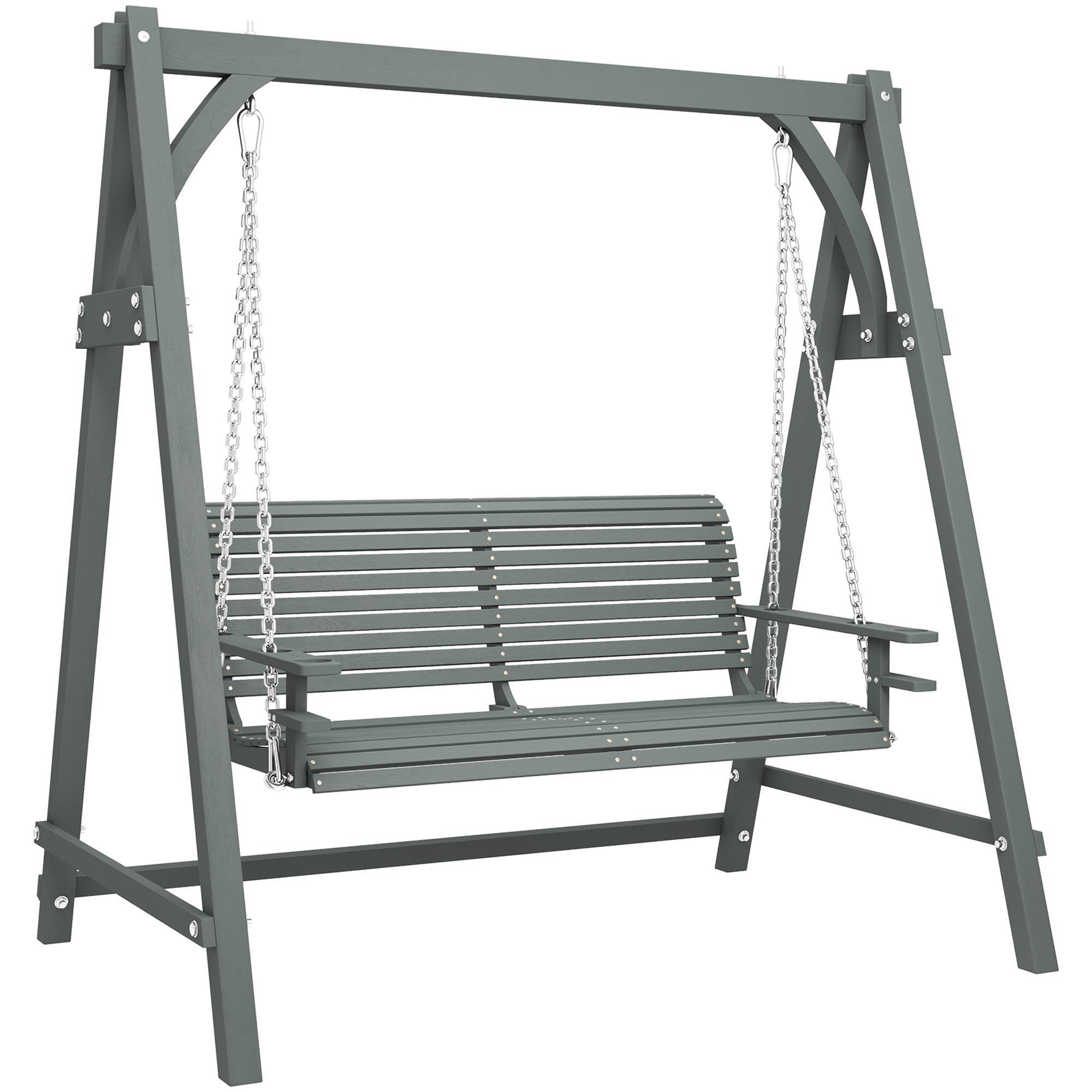 Outsunny Grey 2 Seater Garden Swing Seat Larch Wood Swing Chair Hammock Bench Lounger