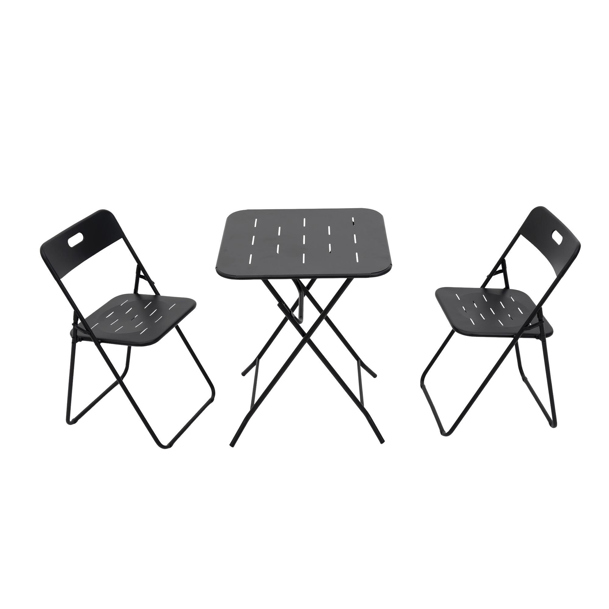 Conjunto bistró plegable de 3 piezas de acero, con 2 sillas + 1 mesa, Negro | Aosom España