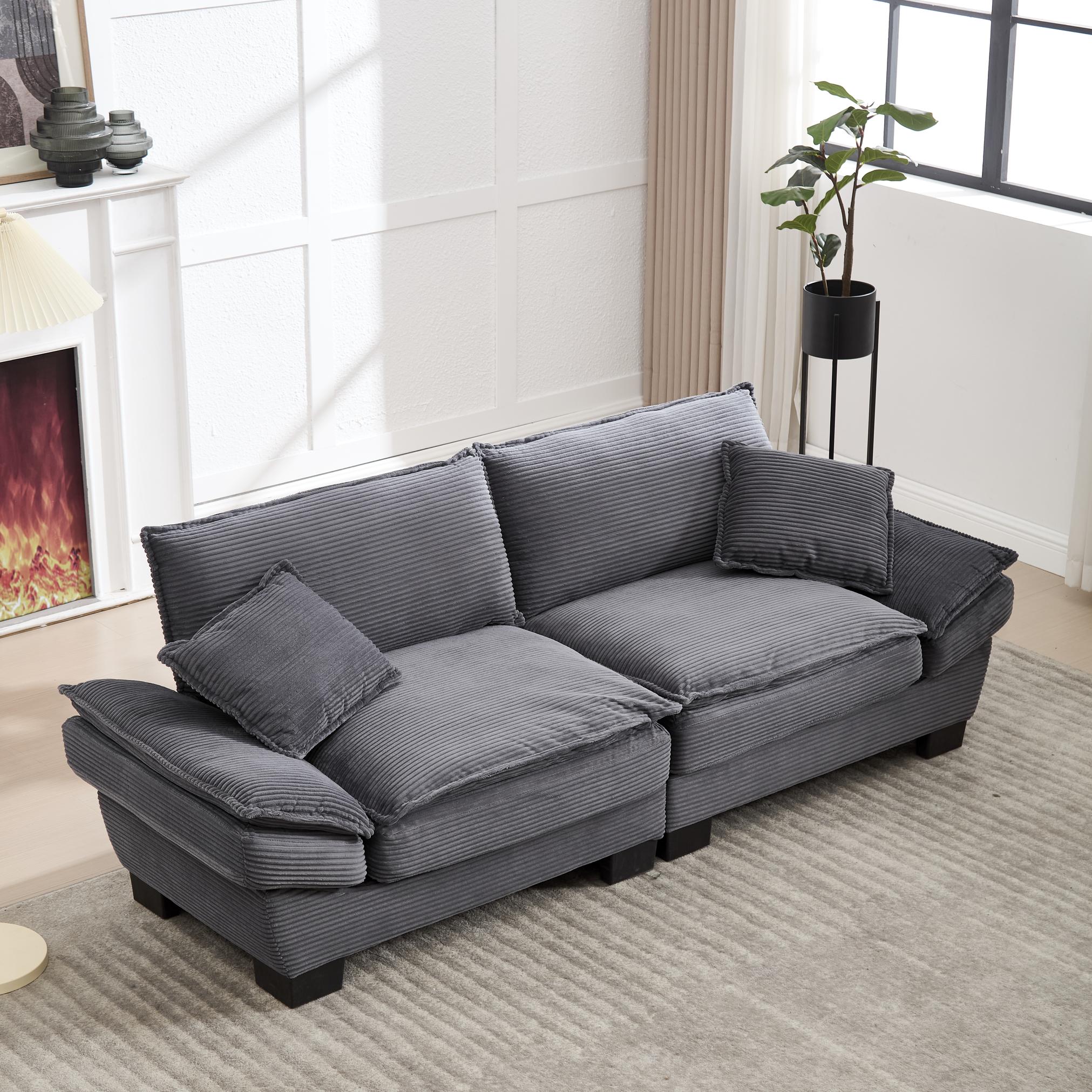 Oversized Two-Seater Sofa with Modern Deep-Seated Modular Design, Comfortable Daybed with Ergonomic Curves, 224L x 81W x 81H cm, Dark Gray   Aosom UK