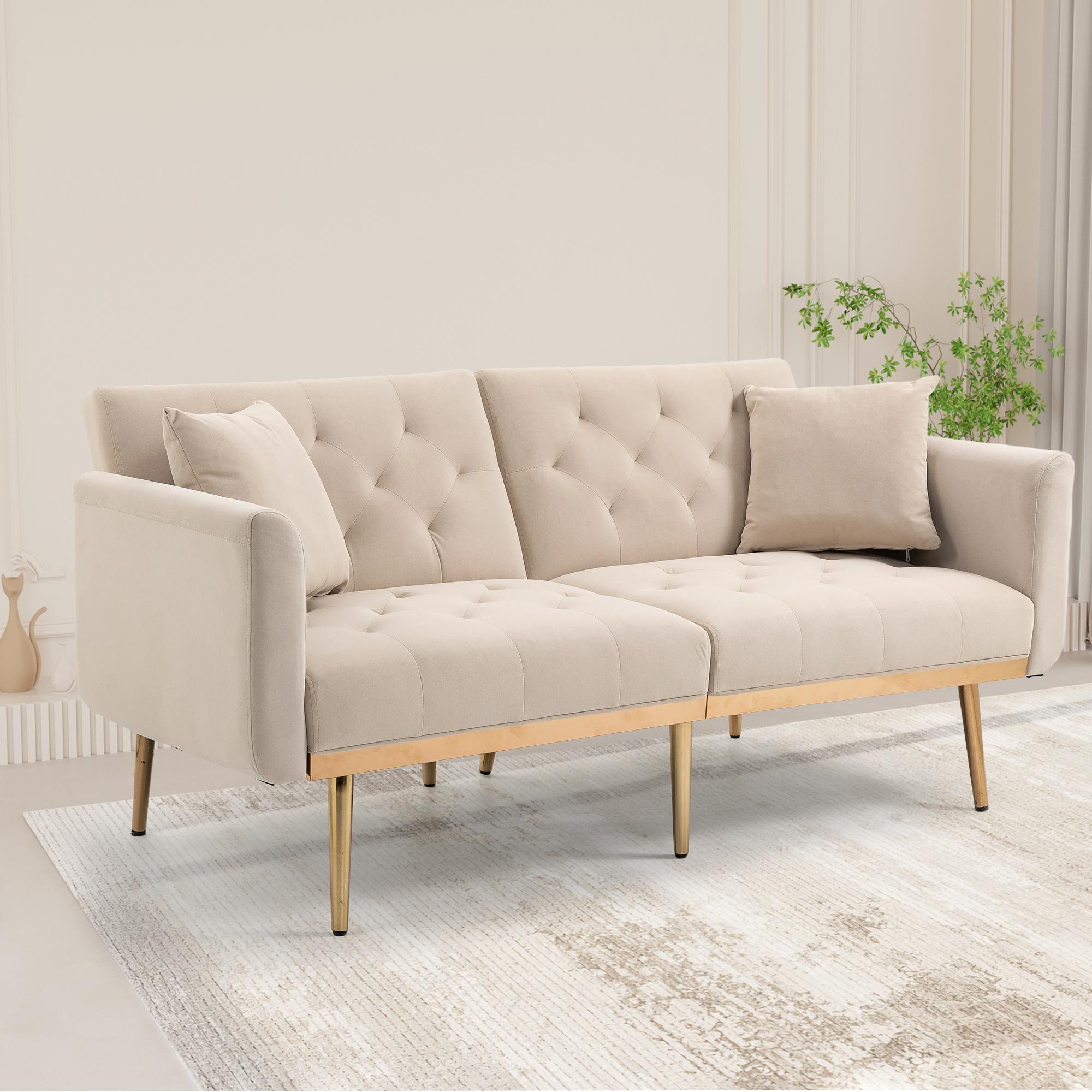 Modern 2-Seater Sofa with 3-Position Adjustable Backrest, Convertible Loveseat with Thick Padded Cushions, 165L x 72.5W x 75H cm, Beige   Aosom UK