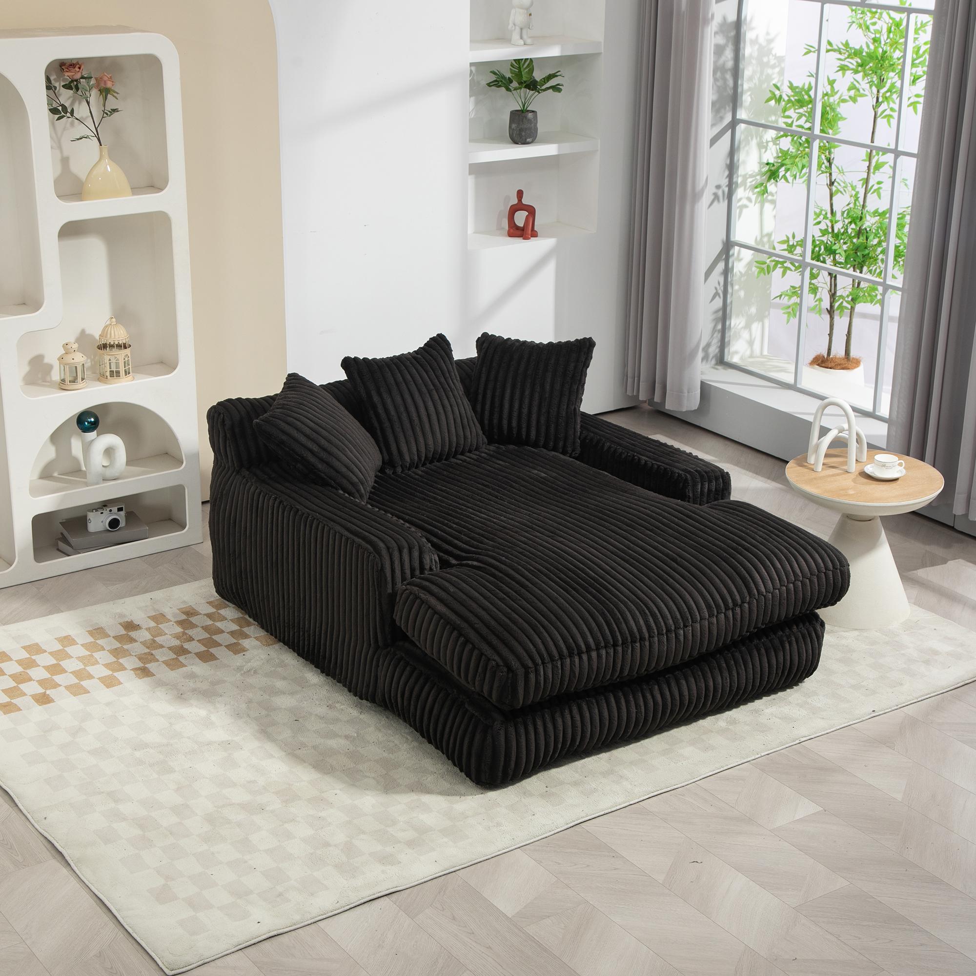 Modern Oversized Chaise Lounge Chair with Memory Foam Seat, Versatile Sofa Bed for Living Room or Bedroom, 155L x 125W x 63H cm, Black   Aosom UK