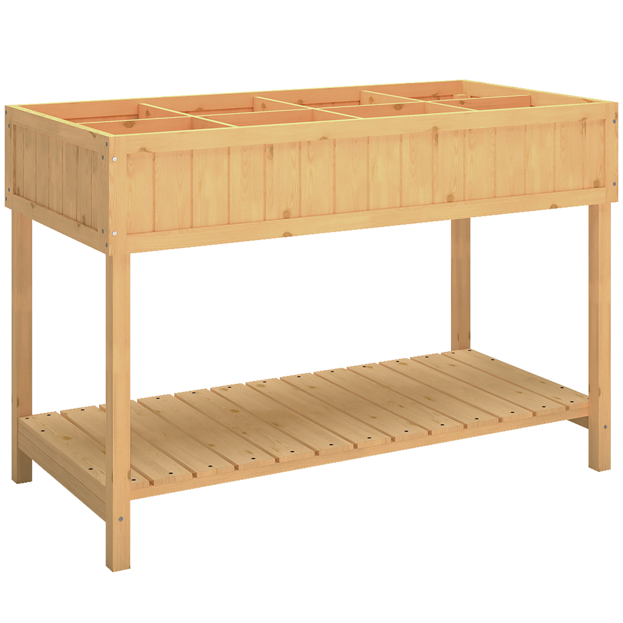 Outsunny Pflanztisch Hochbeet Pflanztisch Blumenkasten Anzuchttisch 8 Fächer mit Abfluss Ablage Tanne Massivholz Naturholz 110 x 46 x 76 cm Aosom