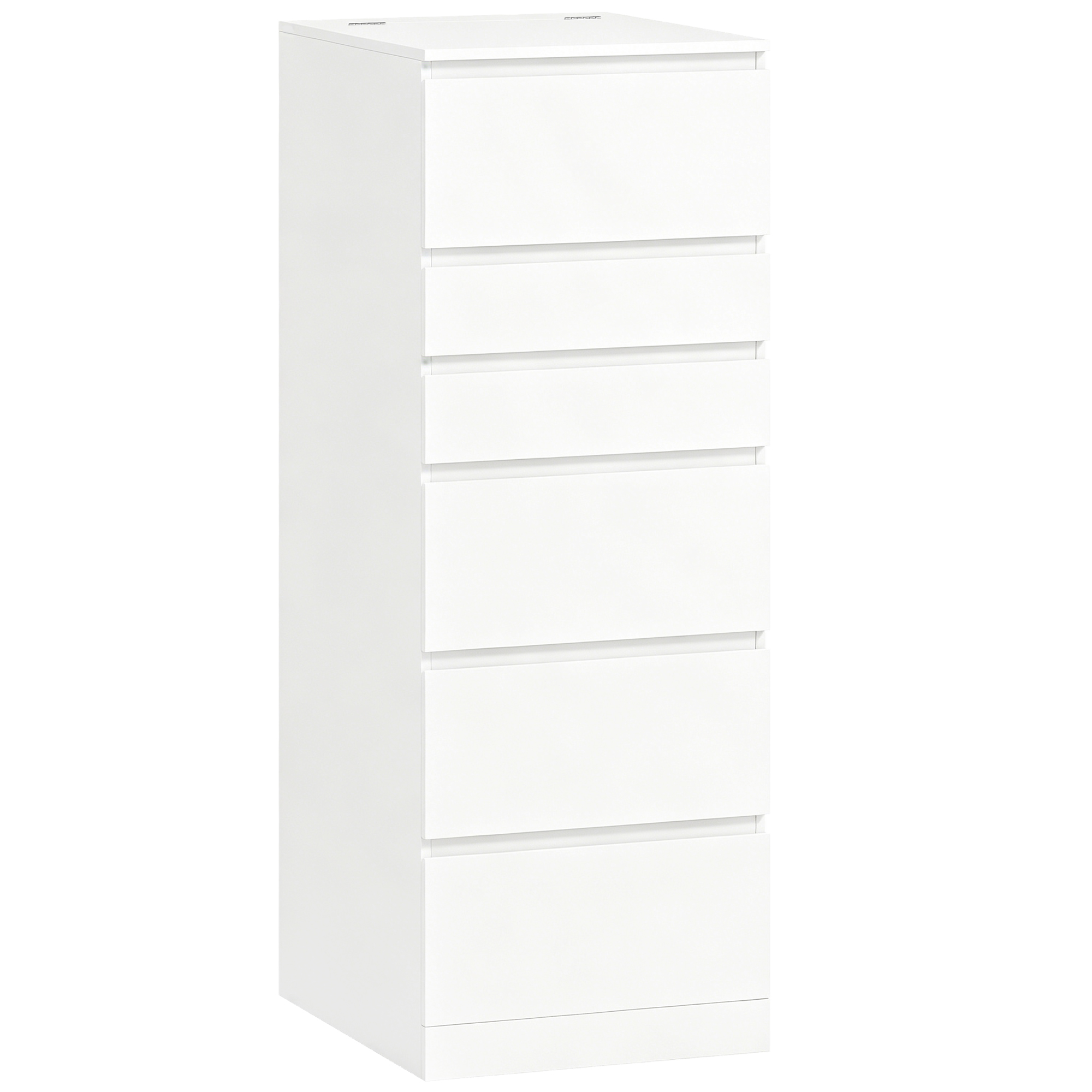 HOMCOM Slim-hohe Kommode mit 6 Schubladen, klappbarem Spiegel, grifflose Schlafzimmerkommode, platzsparend für Wohnzimmer, Flur, Eingang, 40x48x110 cm, Weiß Aosom