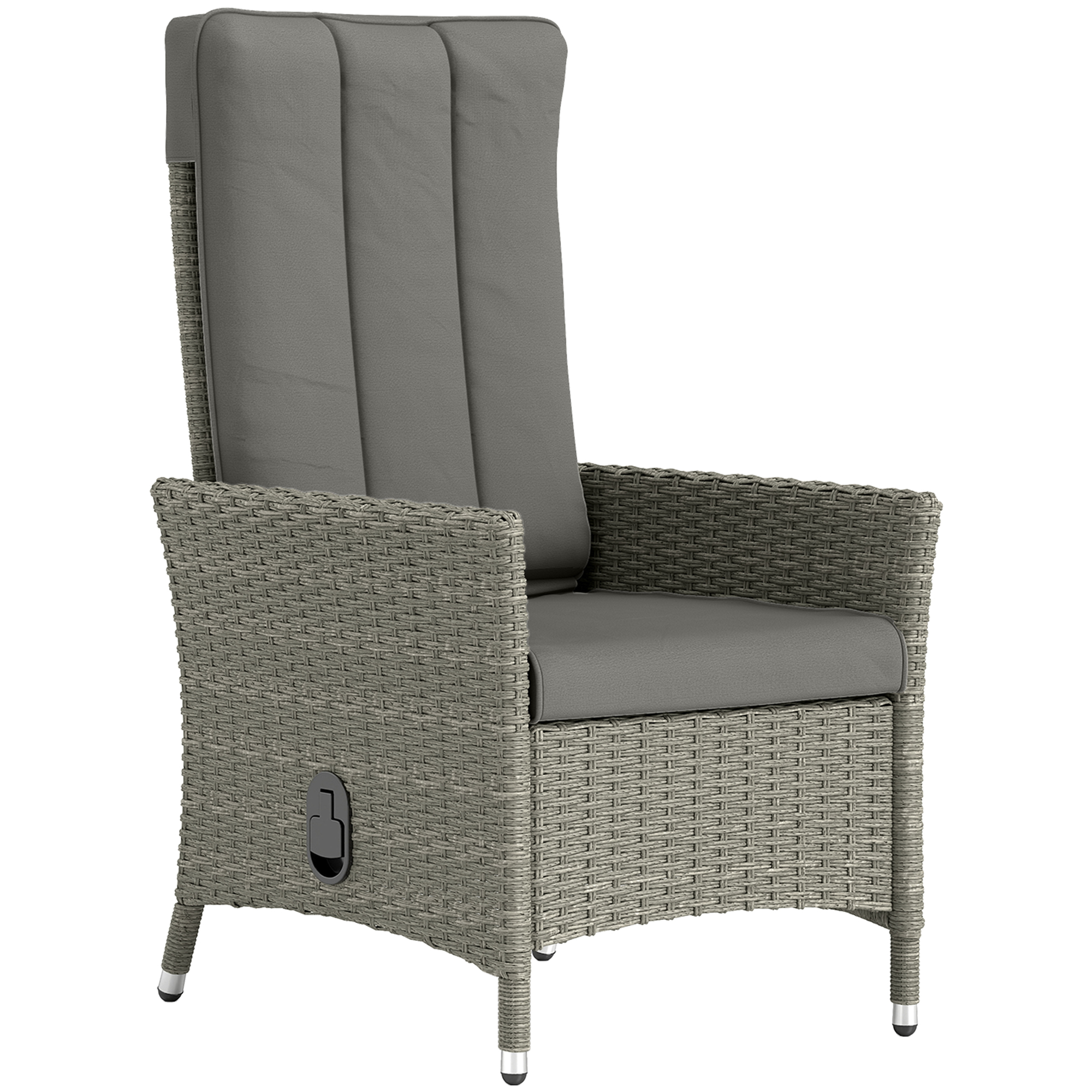 Outsunny Grey Rattan Garden Recliner Chair, Wicker Reclining Armchair With Adjustable Backrest And Cushion, Outdoor Lounge Sun Lounger With Armrests For Patio Balcony Porch,