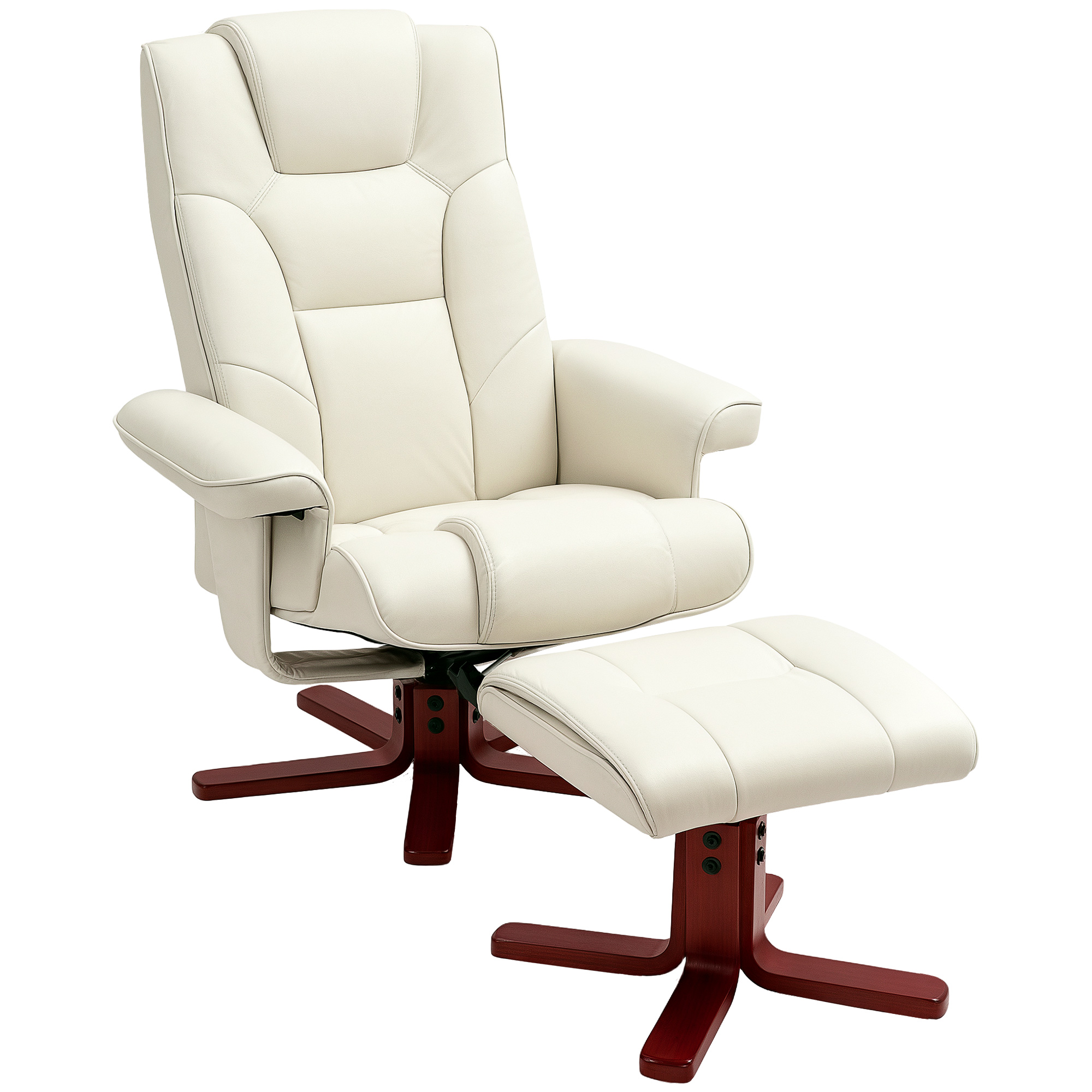 HOMCOM Relaxsessel mit Hocker, Fernsehsessel mit Liegefunktion, Wippfunktion, Gepolstert Liegesessel mit verstellbarer Rückenlehne, bis 150 kg, für Wohnzimmer, Kunstleder, Cremeweiß Aosom