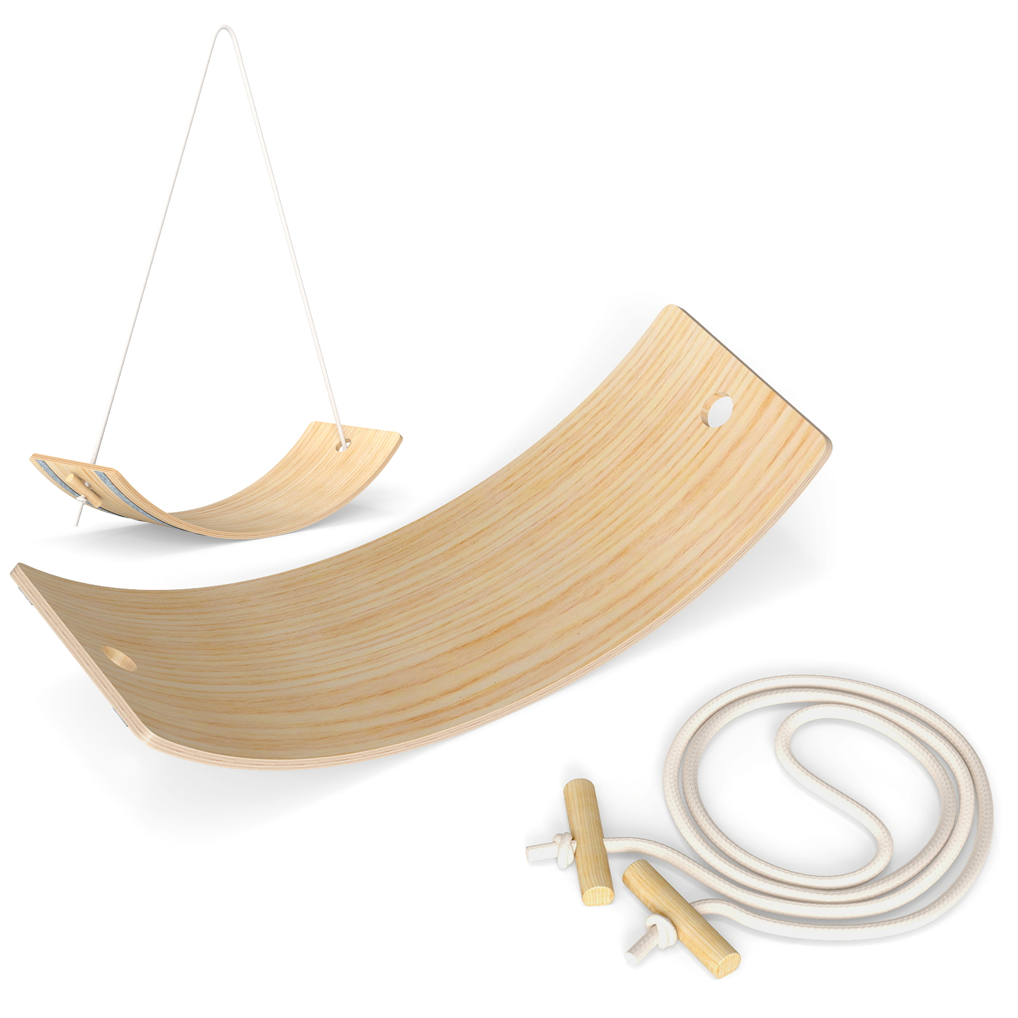 Aiyaplay Natural Wood Finish Kids Wooden Balance Board With Rope, Wooden Wobble Board With Felt For Sensory Play, For Toddler 3-6 Years Old