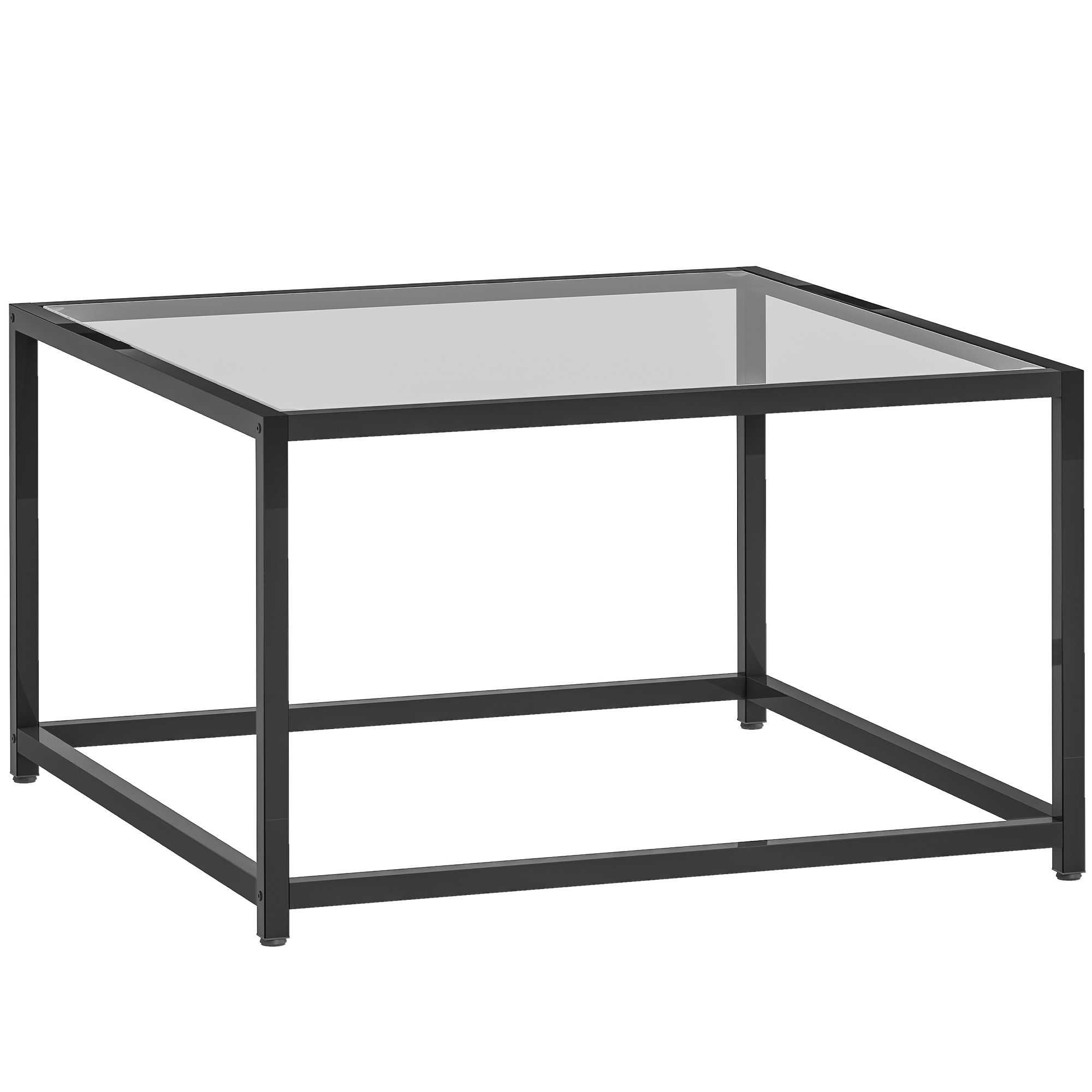 HOMCOM Beistelltisch Quadratisch Nachttisch mit Hartglas-Tischplatte, Couchtisch mit Beinen aus Stahl, Wohnzimmertisch Sofatisch Kaffeetisch für Wohnzimmer Schlafzimmer 68 x 68 x 39 cm Schwarz Aosom