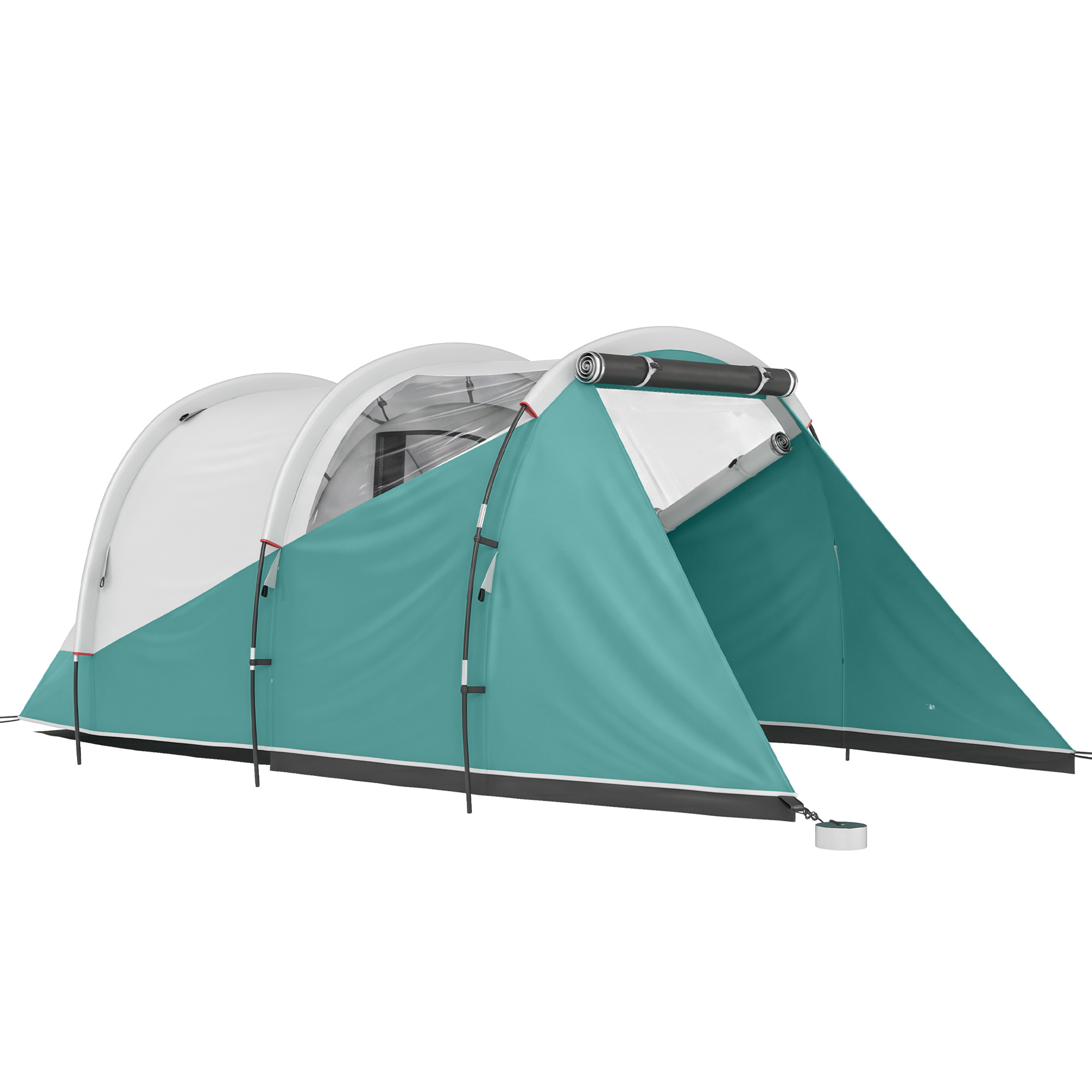 Outsunny Green 2 Room Camping Tent For 4-5 Man, 3000Mm Waterproof Family Tent With Carry Bag, For Fishing Hiking Festival,