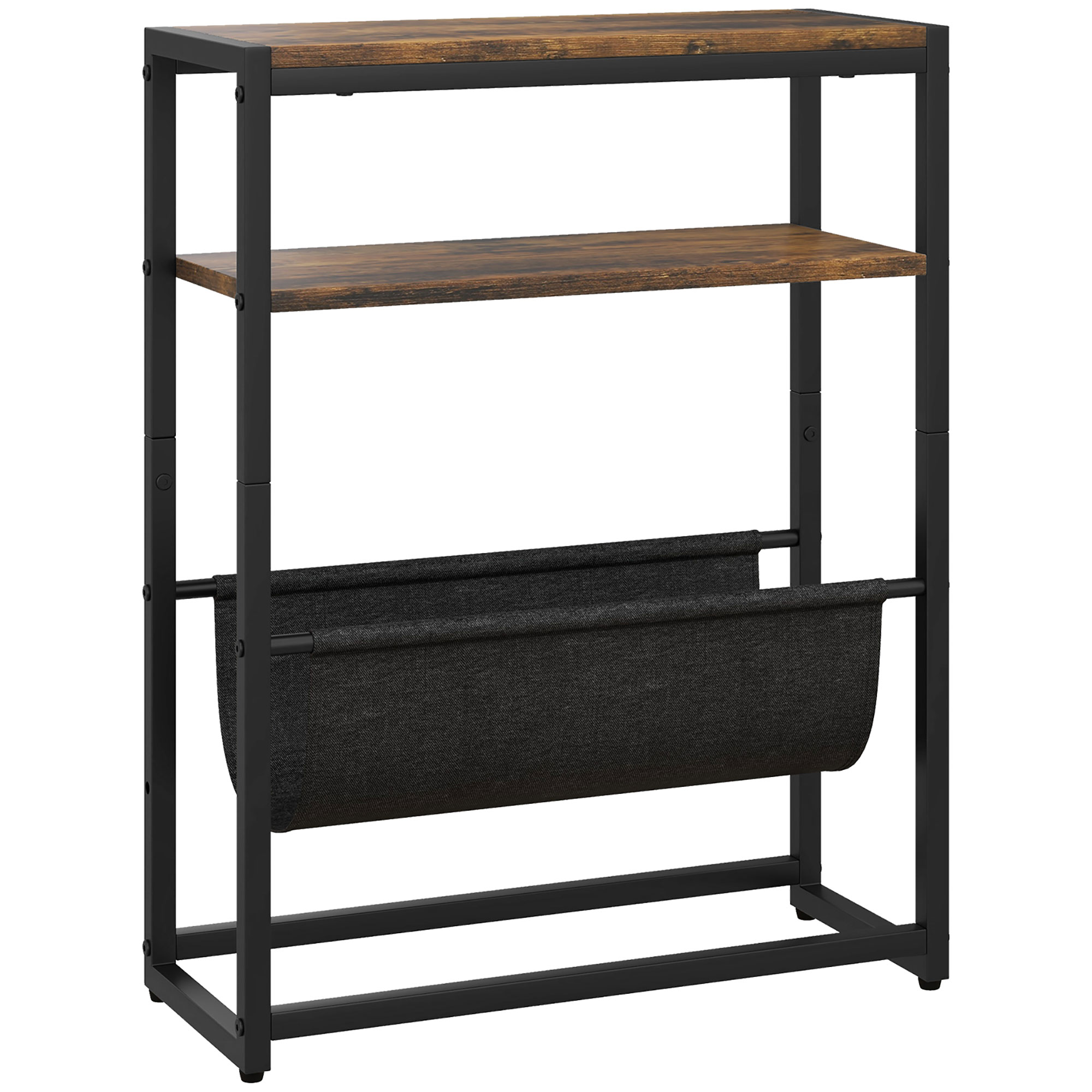 HOMCOM Beistelltisch, Schmaler Couchtisch mit 3-stufiger Ablage, V-förmigem Magazinhalter, Industrieller Nachttisch für Wohnzimmer, Schlafzimmer, Kleine Räume, 43 x 18 x 56 cm, Rustikal Braun Aosom