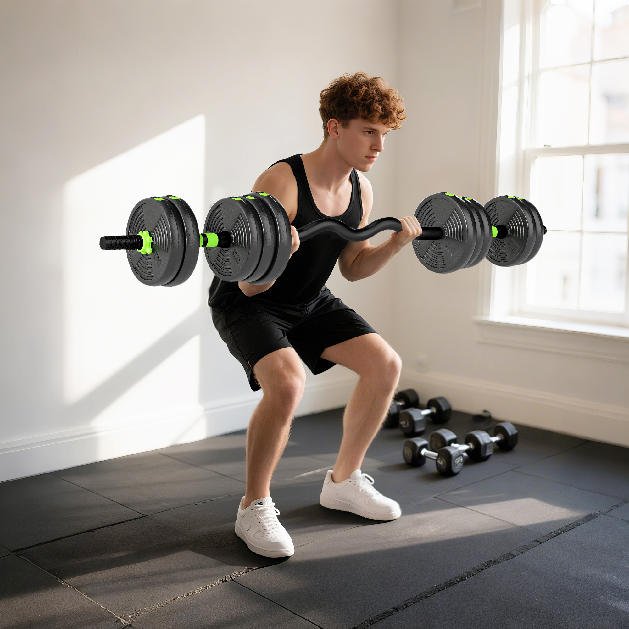 Kit Haltères Réglables SPORTNOW 30kg – 3 En 1, Barre Droite, Barre EZ, Haltères, Poignées Antidérapantes, Compact
