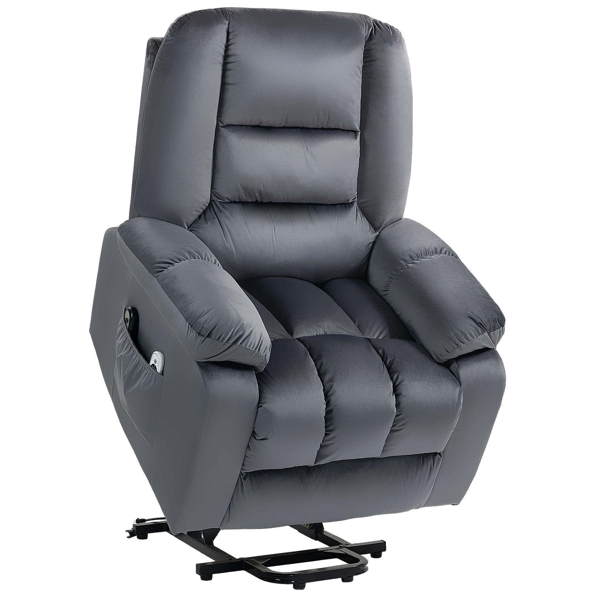 HOMCOM Massagestoel met opsta-hulp seniorenfauteuil relaxfauteuil, 8 massagepunten, 2 zijzakken, 85 cm x 94 cm x 107 cm, Grijs