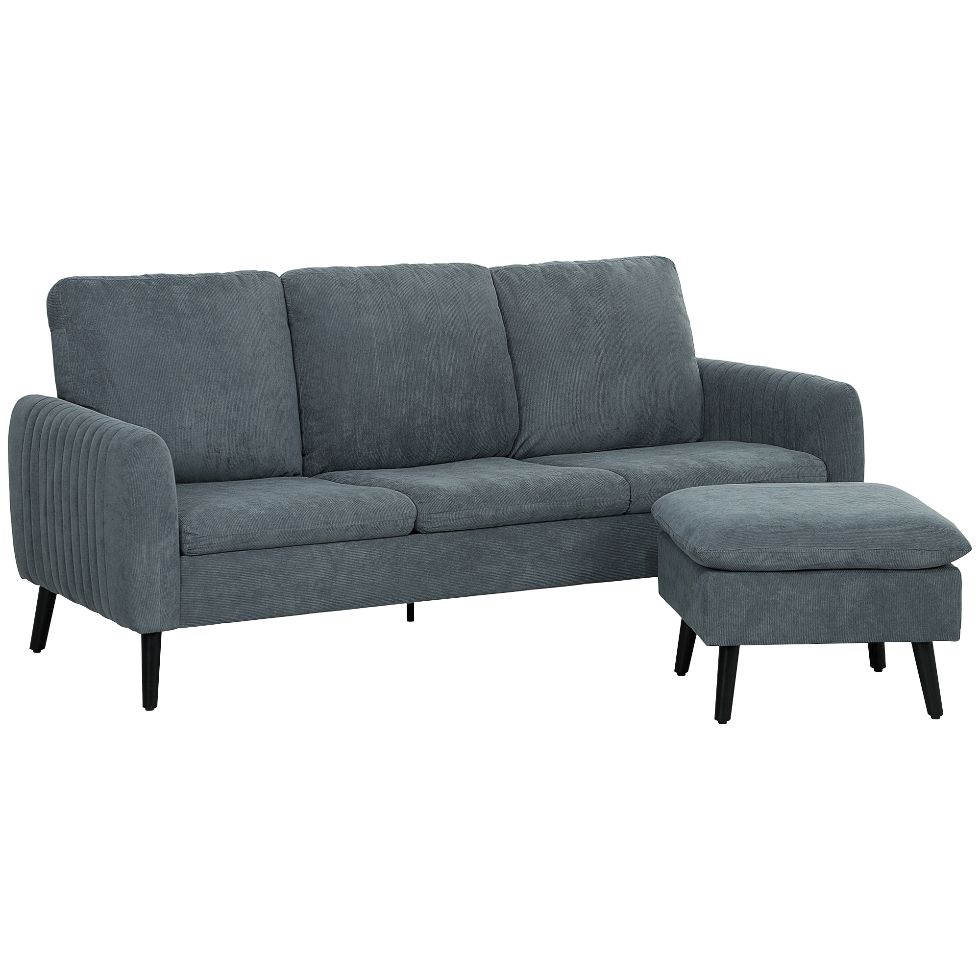 HOMCOM Hoekbank, 3-zitsbank met hocker, stoffen bekleding, L-vormige bankset, donkergrijs
