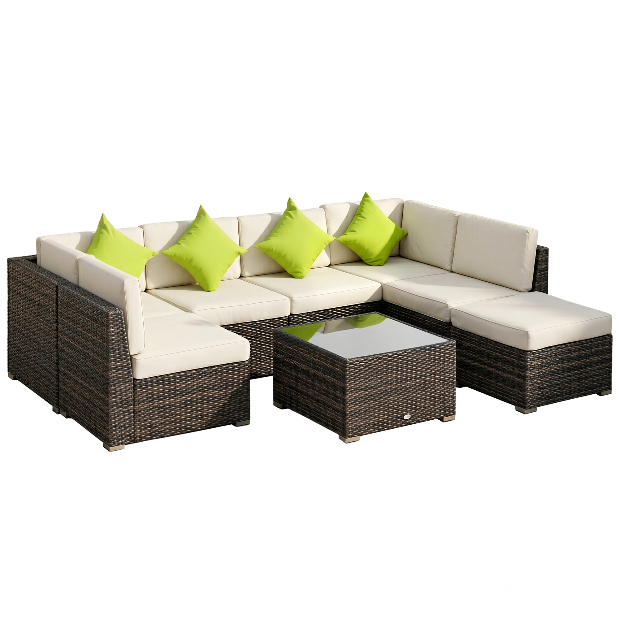 Outsunny Brown 7-Seater Pe Rattan Furniture Set With Adjustable Foot Pads & Uv Resistance For Garden Patio Conservatory Outdoor, | Aosom Uk