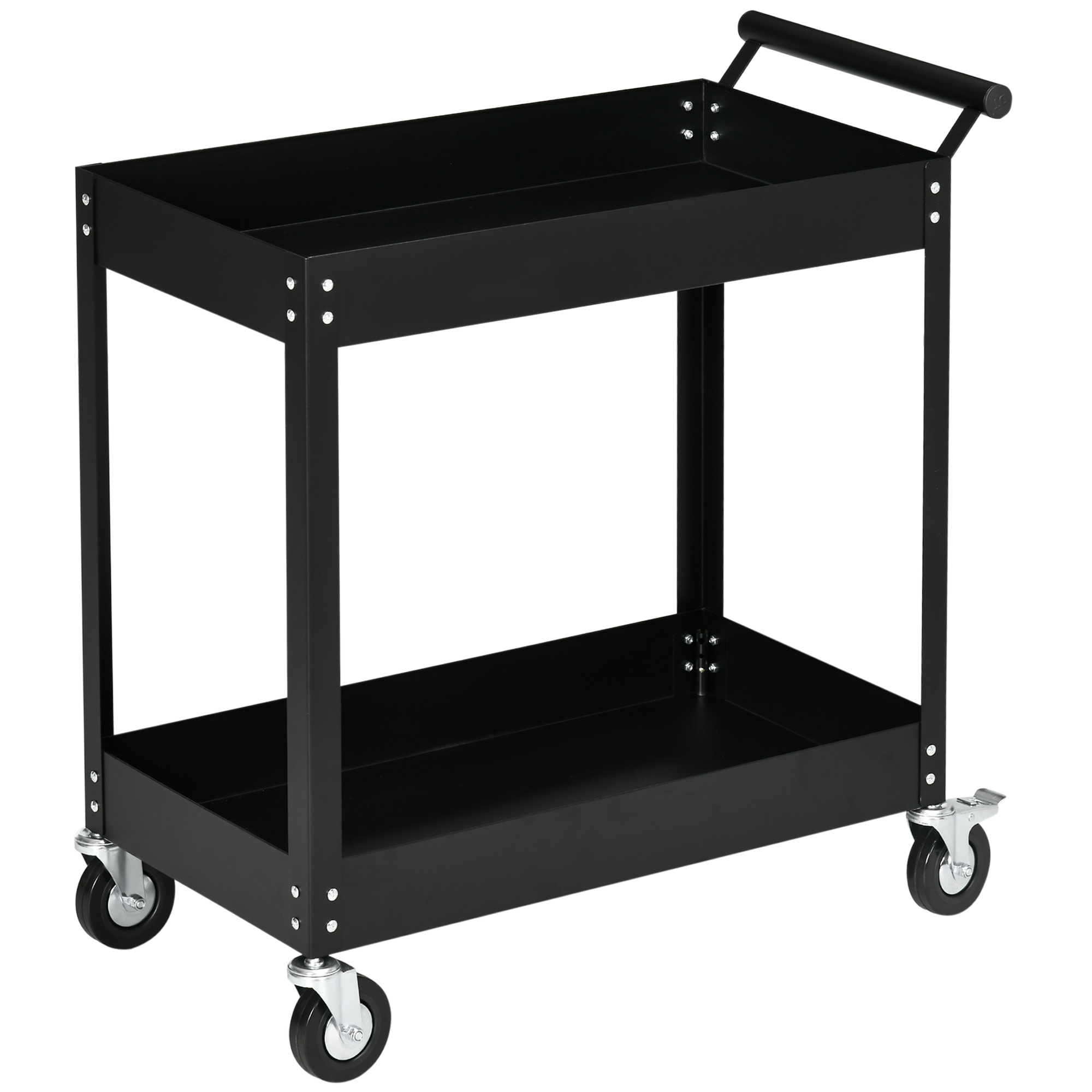 DURHAND Gereedschapswagen, 2 niveaus, wagen, 4 wielen, staal, tot 150 kg, 84,5 x 38 x 84 cm, Zwart afbeelding