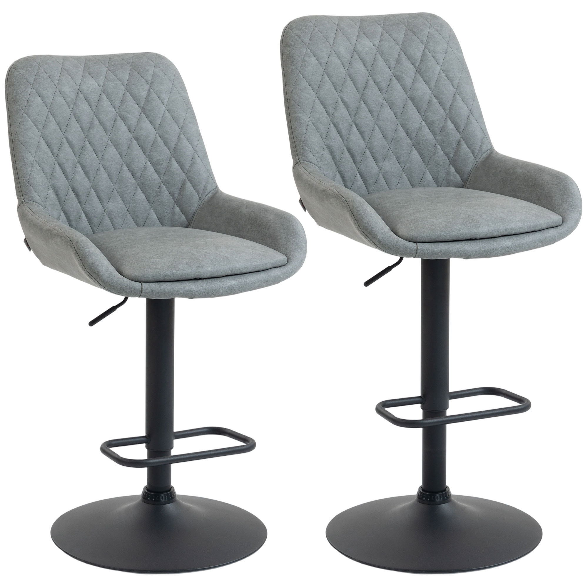 Homcom Light Grey Set Of Two Faux Leather Retro Bar Stools