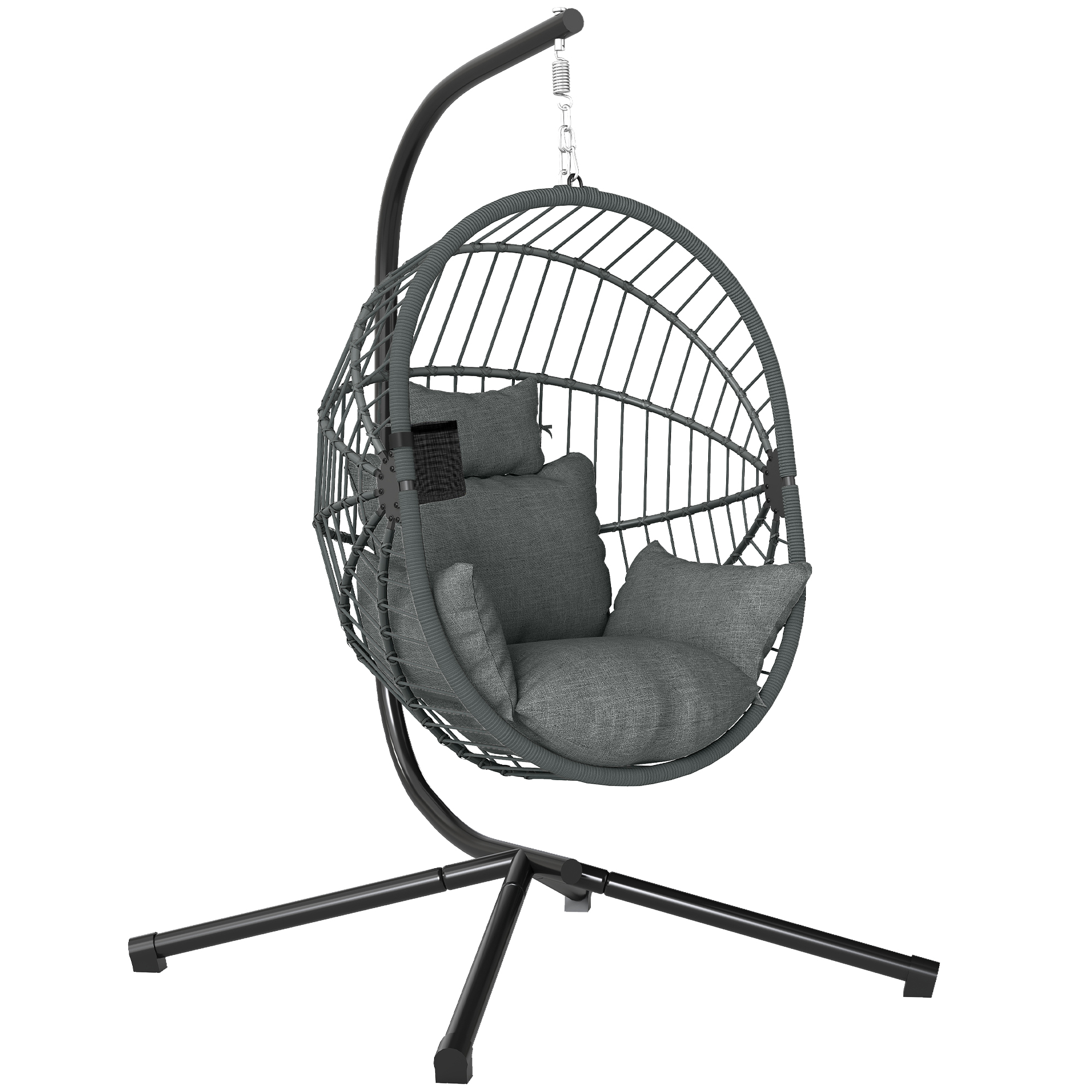 Outsunny Silla Colgante Huevo con Soporte con Cesta Plegable Cojín y Reposacabezas para Interior y Exterior Carga 120 kg Gris