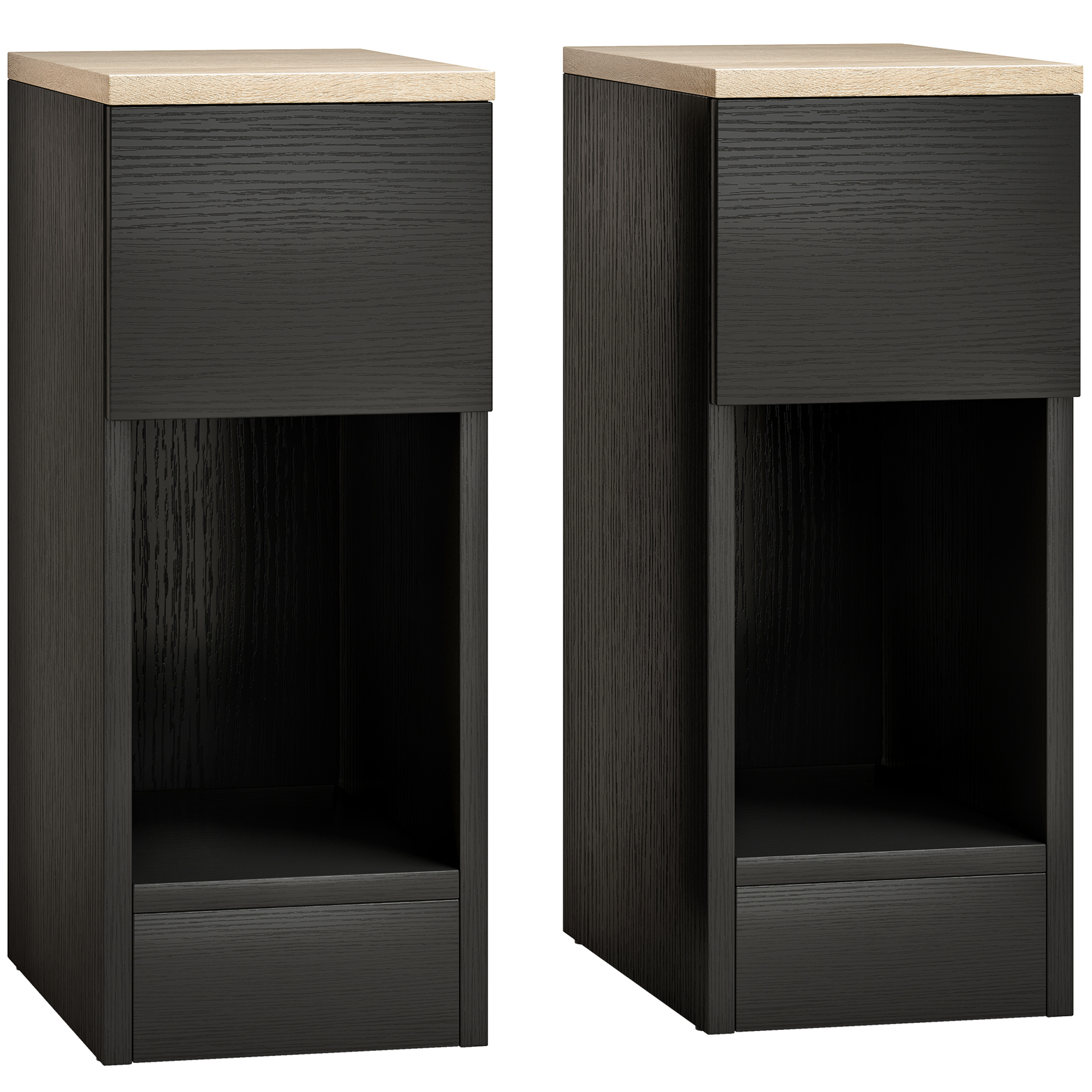 Homcom Black Set Of Two Modern Storage Bedside Tables