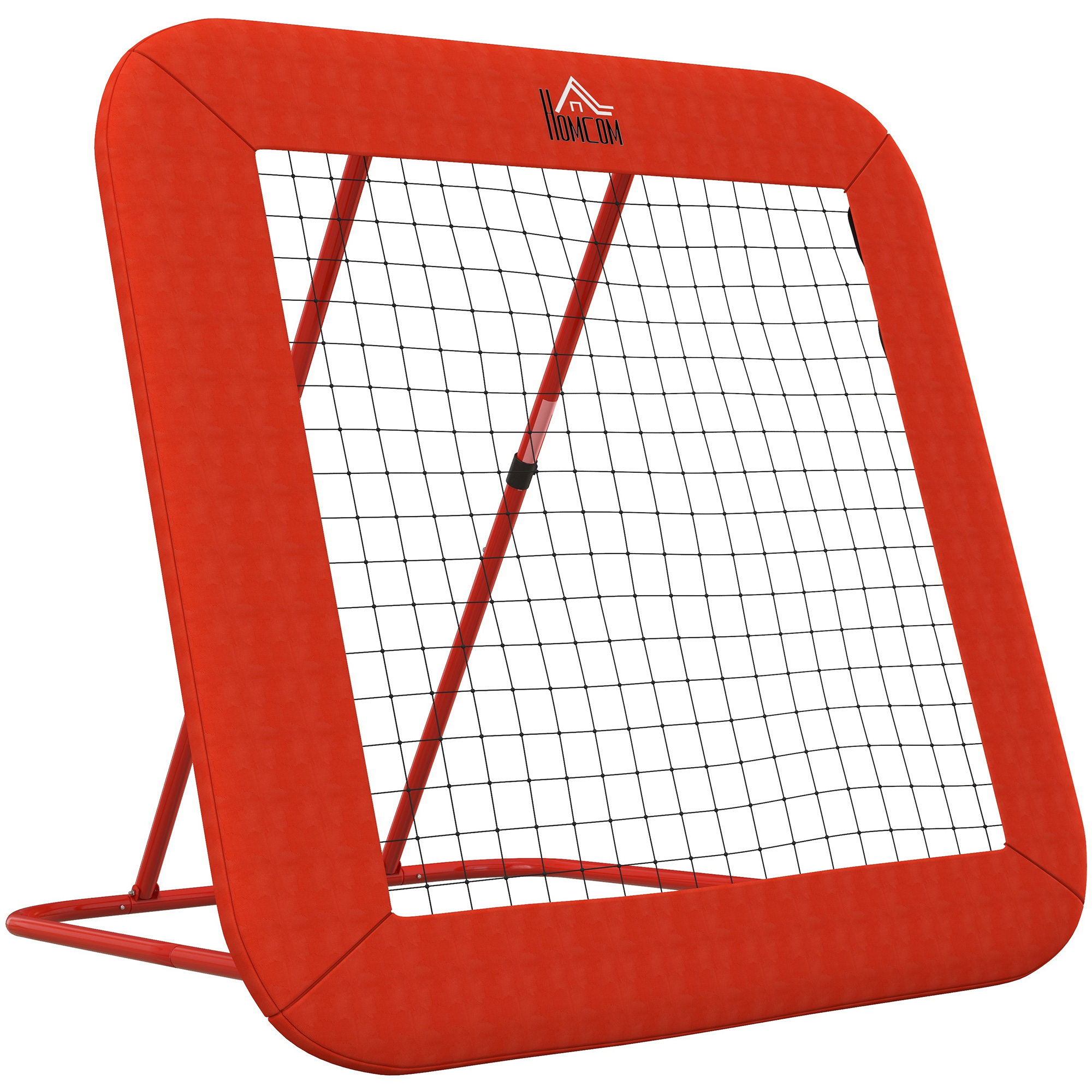 HOMCOM Voetbal-terugkaatsnet, verstelbaar, opvouwbaar, metalen frame, weerbestendig PE-net, incl. haringen, Rood