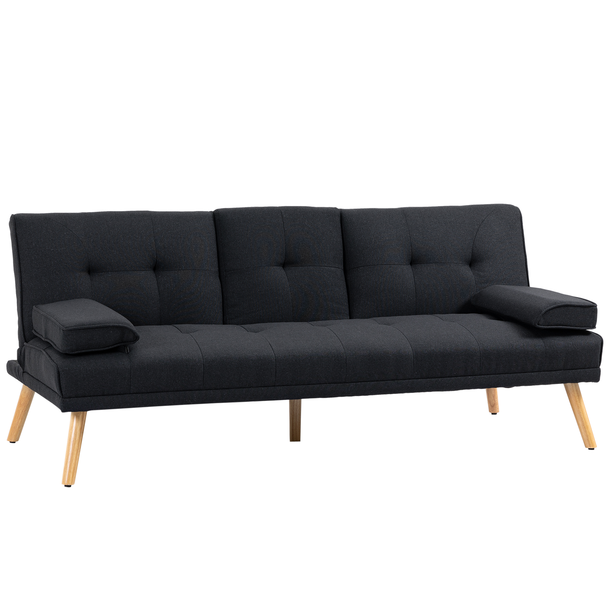 HOMCOM Slaapbank, logeerbed, verstelbare rugleuning, inklapbare tafel, 181x77x78 cm, Zwart