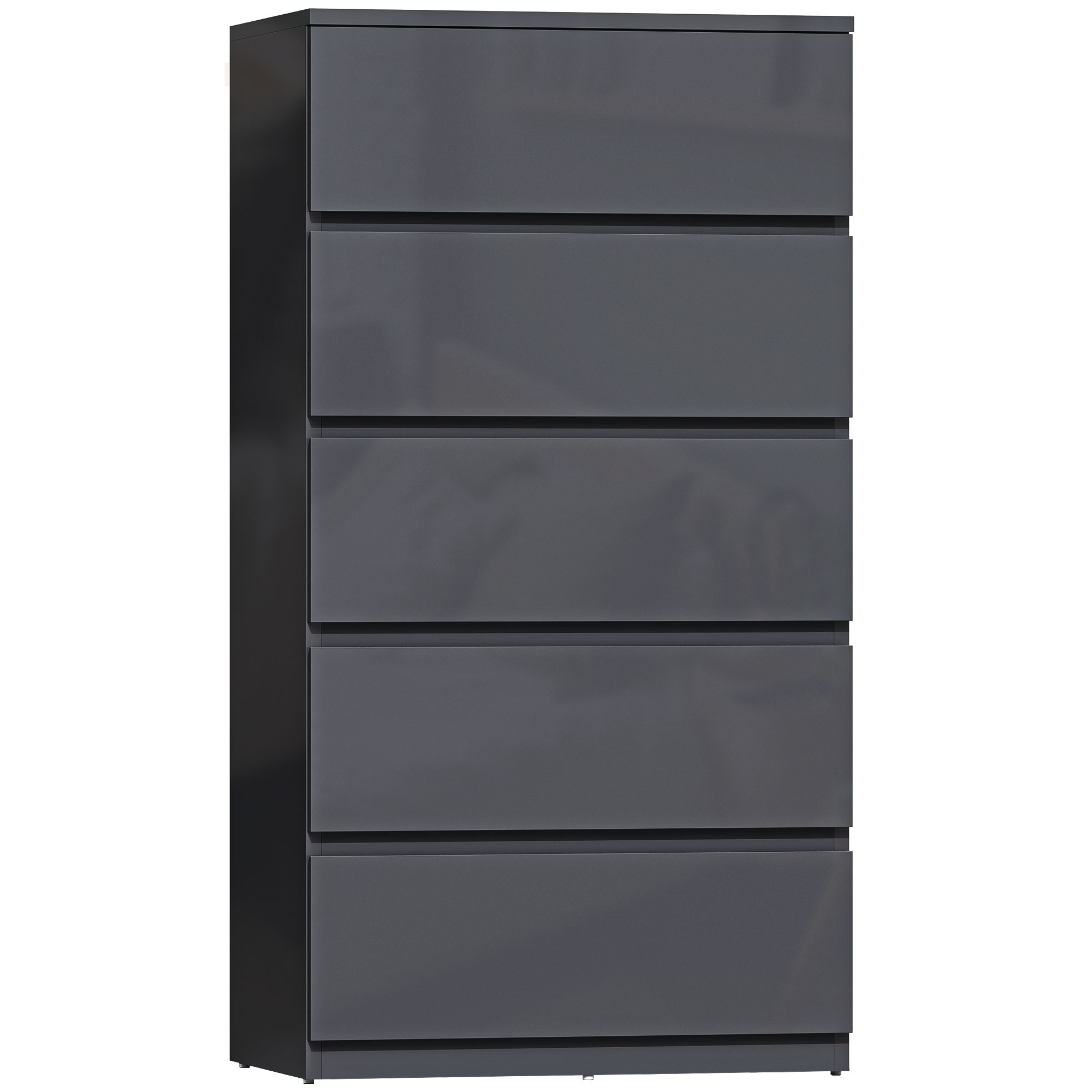 Homcom High Gloss Grey Chest Of Drawers, 5-Drawer Storage Cabinets, Modern Dresser, Storage Drawer Unit For Bedroom