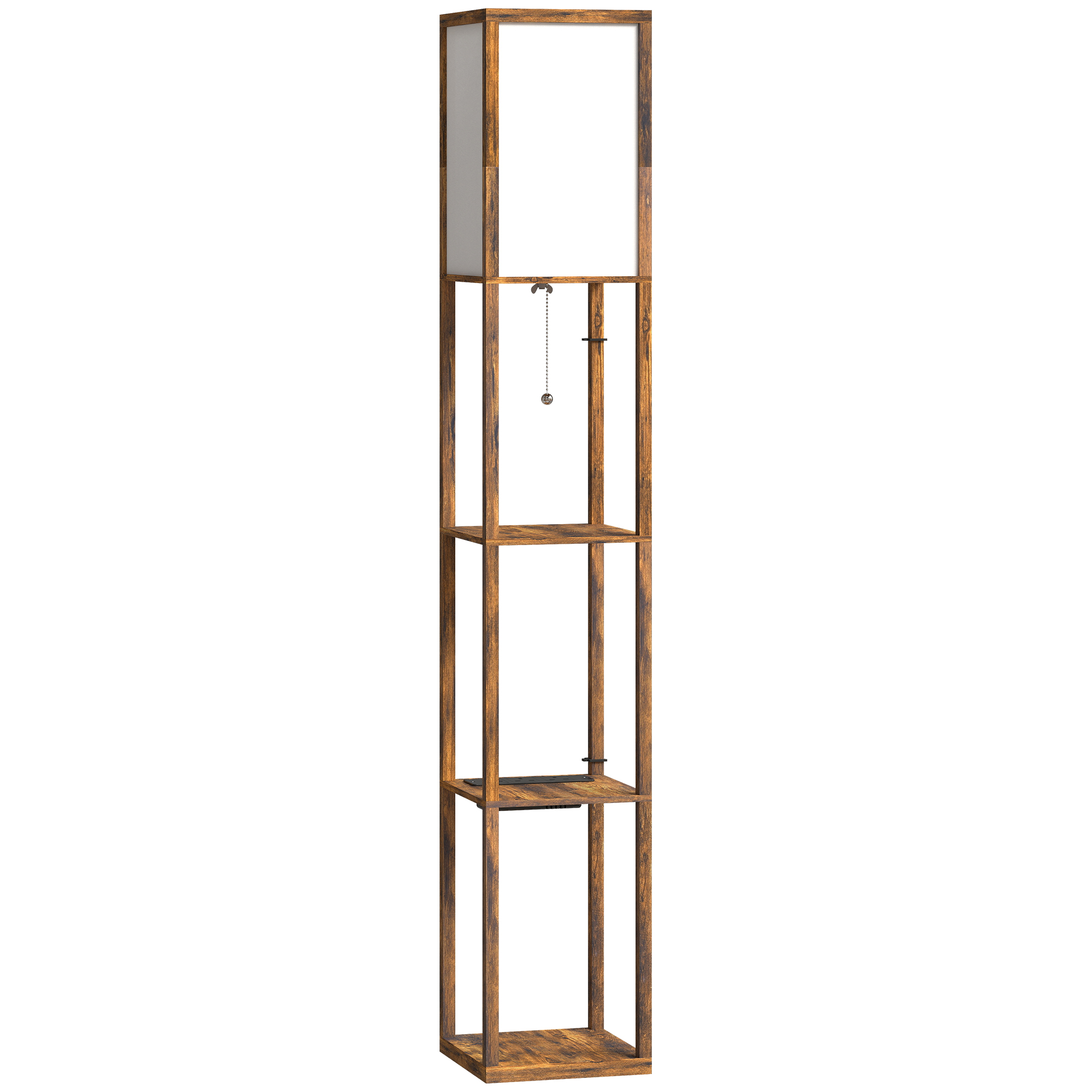 Homcom Rustic Brown Floor Lamp With Shelves, 4 Layer Standing Lamp With Usb Ports, 3 Colour Temperature,