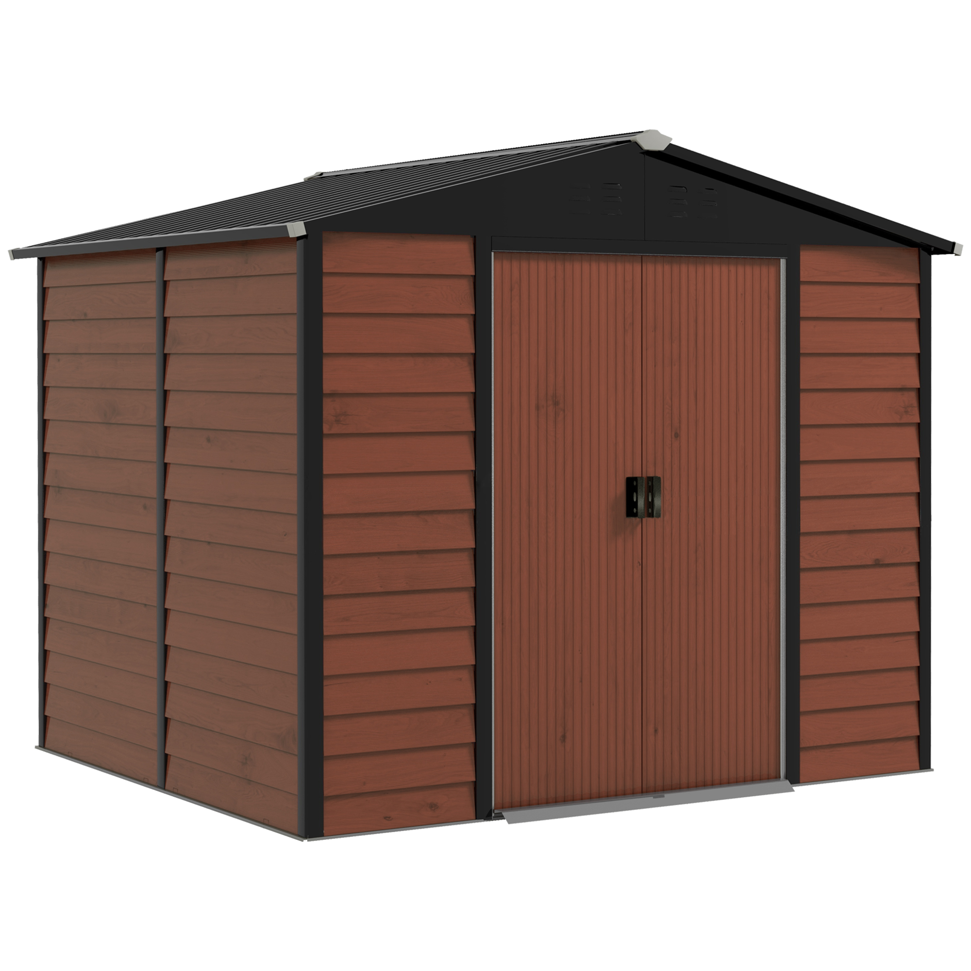 Outsunny Gereedschapsschuur van metaal, weerbestendig & roestvrij, afsluitbaar, 2,40 x 2,06 x 1,98 m, Teak