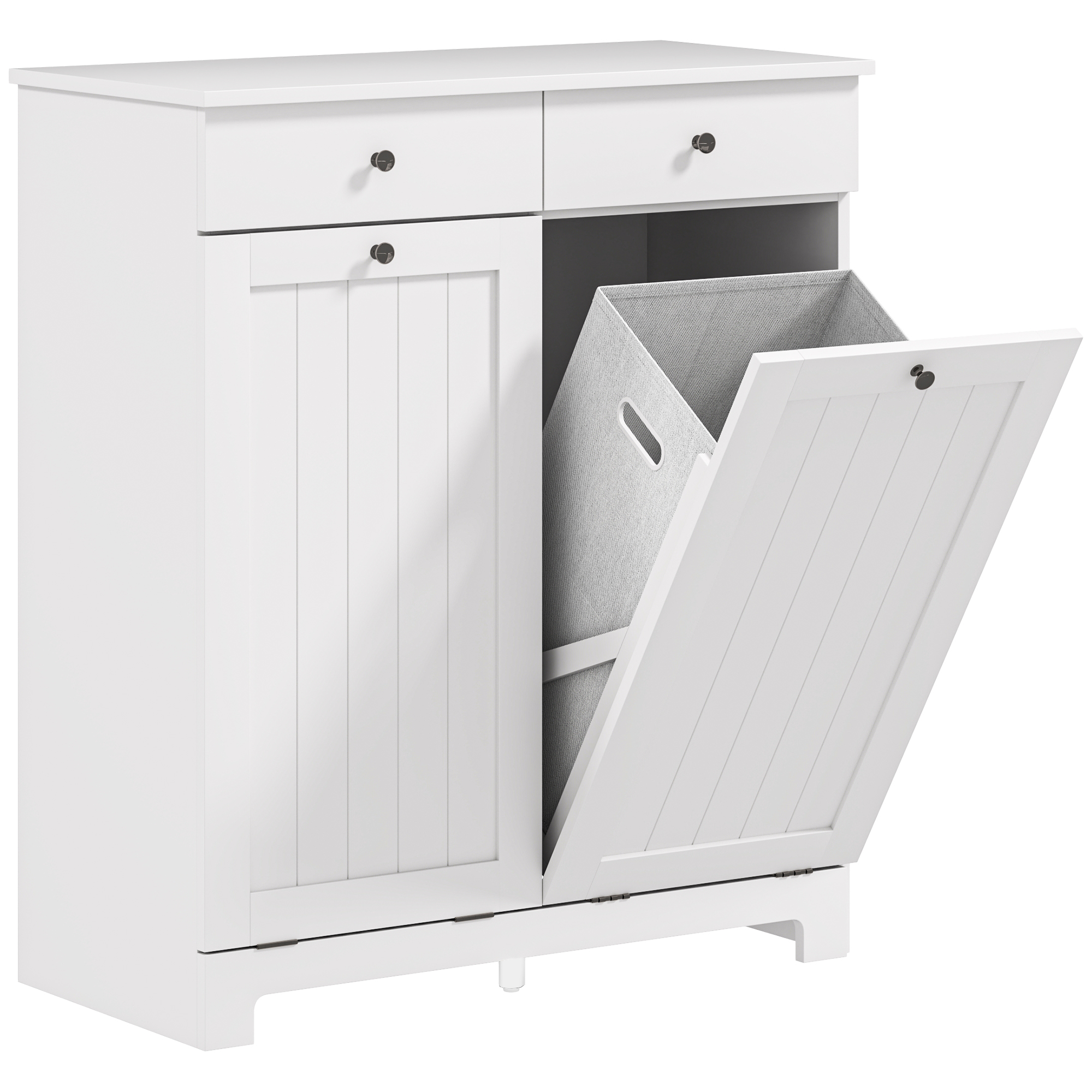 HOMCOM Dulap de Baie pentru Rufe cu 2 Uși Rabatabile și Coșuri pentru Rufe 78x38x90 cm Alb | Aosom Romania