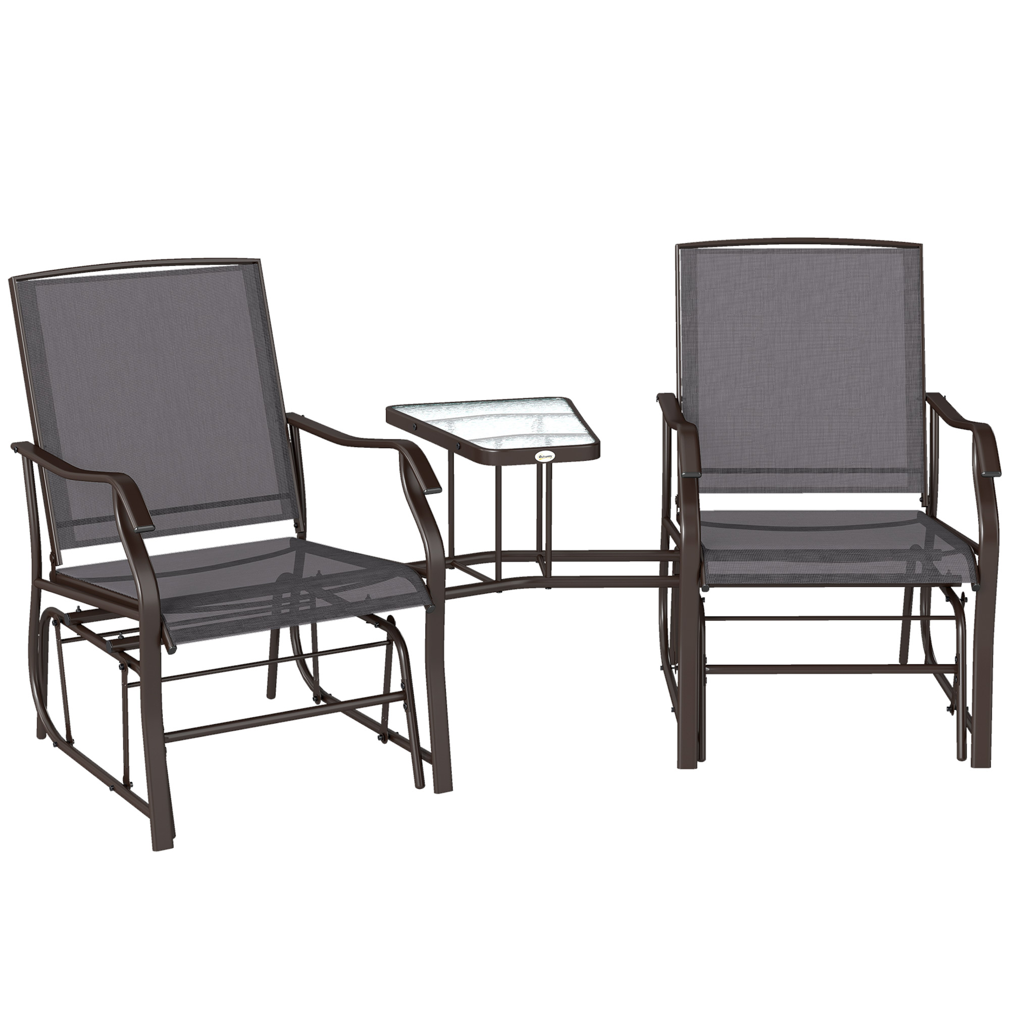 Outsunny Garden Double Glider Rocking Chairs Gliding Love Seat with Middle Table Conversation Set Patio Backyard Relax Outdoor Furniture Grey