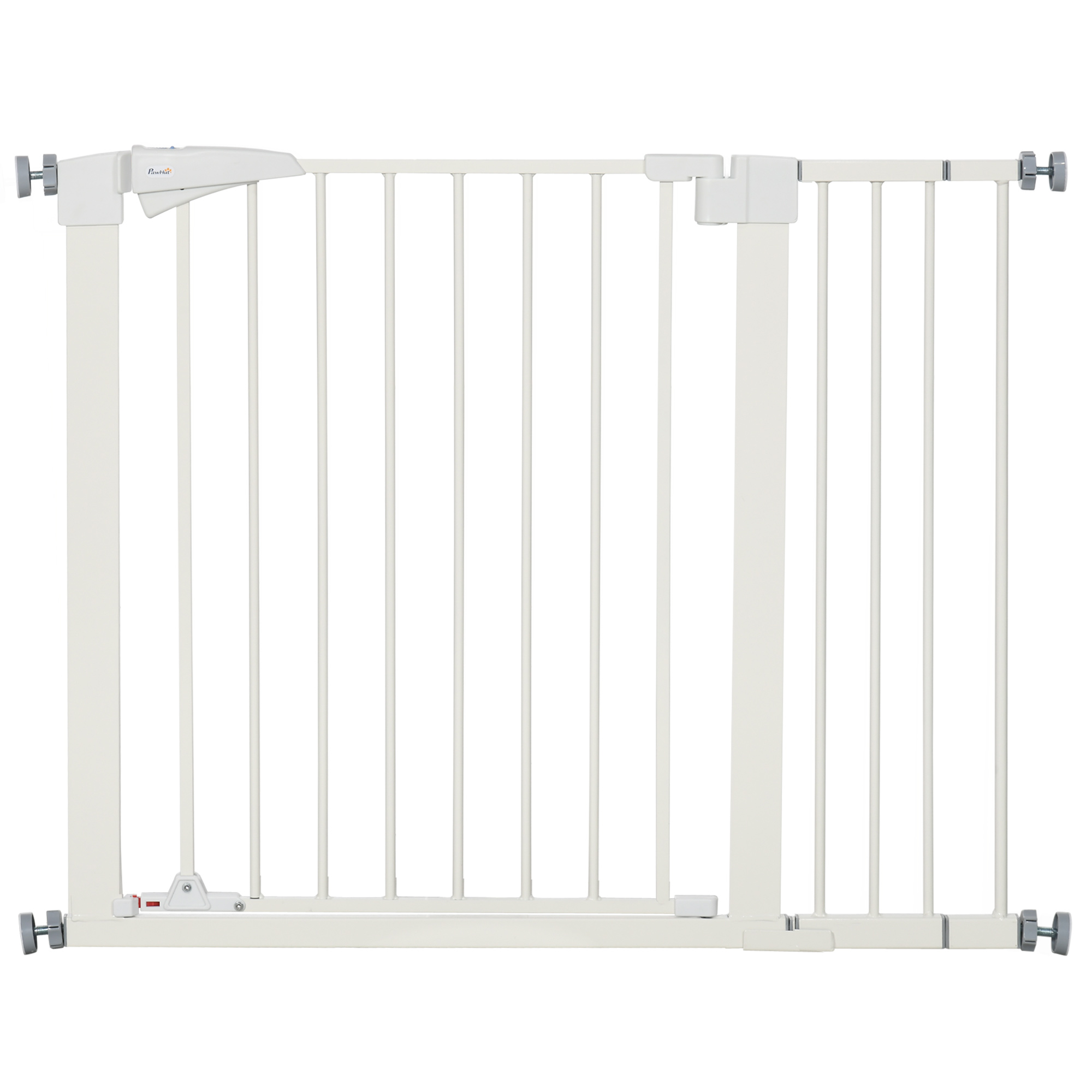 PawHut Cancelletto per Cani Taglia Piccola e Media con Doppia Serratura e Chiusura Automatica, 76-103×4.2×77 cm, Bianco