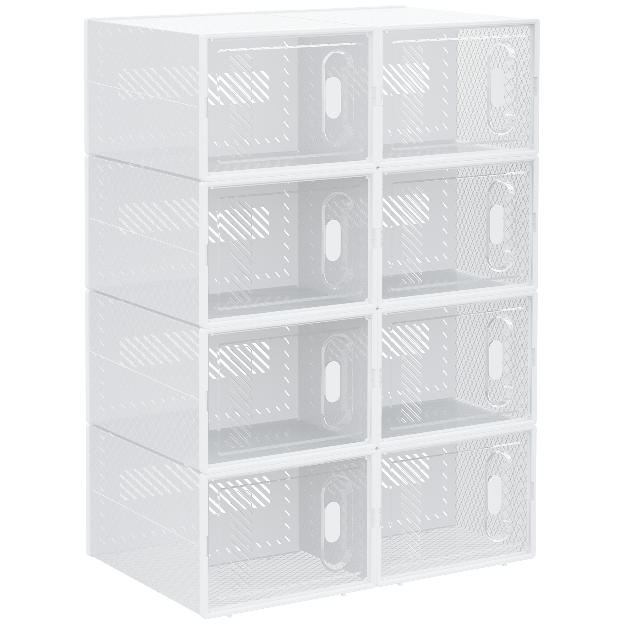 HOMCOM Pantofar Modular cu 8 Cuburi de Depozitare și Uși Magnetice Cuburi din PP 25x35x19 cm Alb și Transparent | Aosom Romania