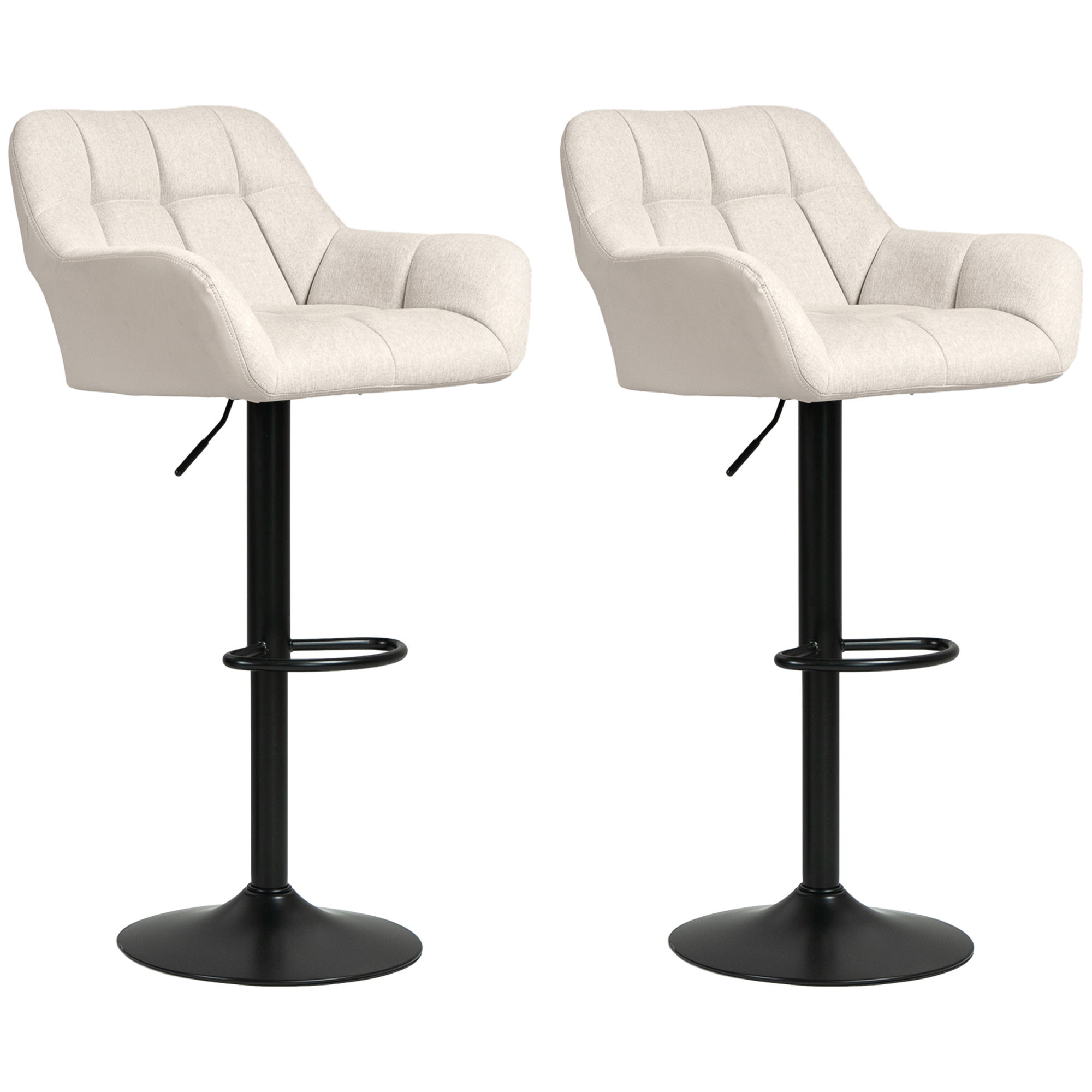 HOMCOM 2er-Set Barhocker Barstuhl Höhenverstellbar Küchenstühle 360° Drehstuhl Bistrohocker mit Lehne und Fußstütze für Bartheke Küche Esszimmer Kunstleder Creme 57,5 x 52,5 x 93-114 cm Aosom