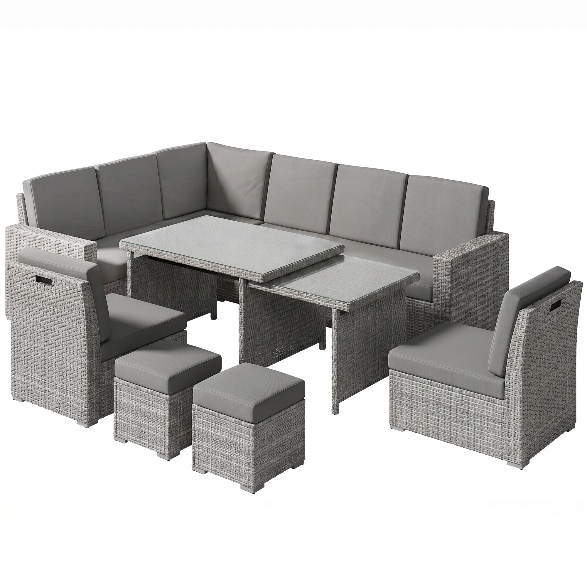 Outsunny Seven-Piece Rattan Garden Sofa Set, with Expanding Table - Light Grey